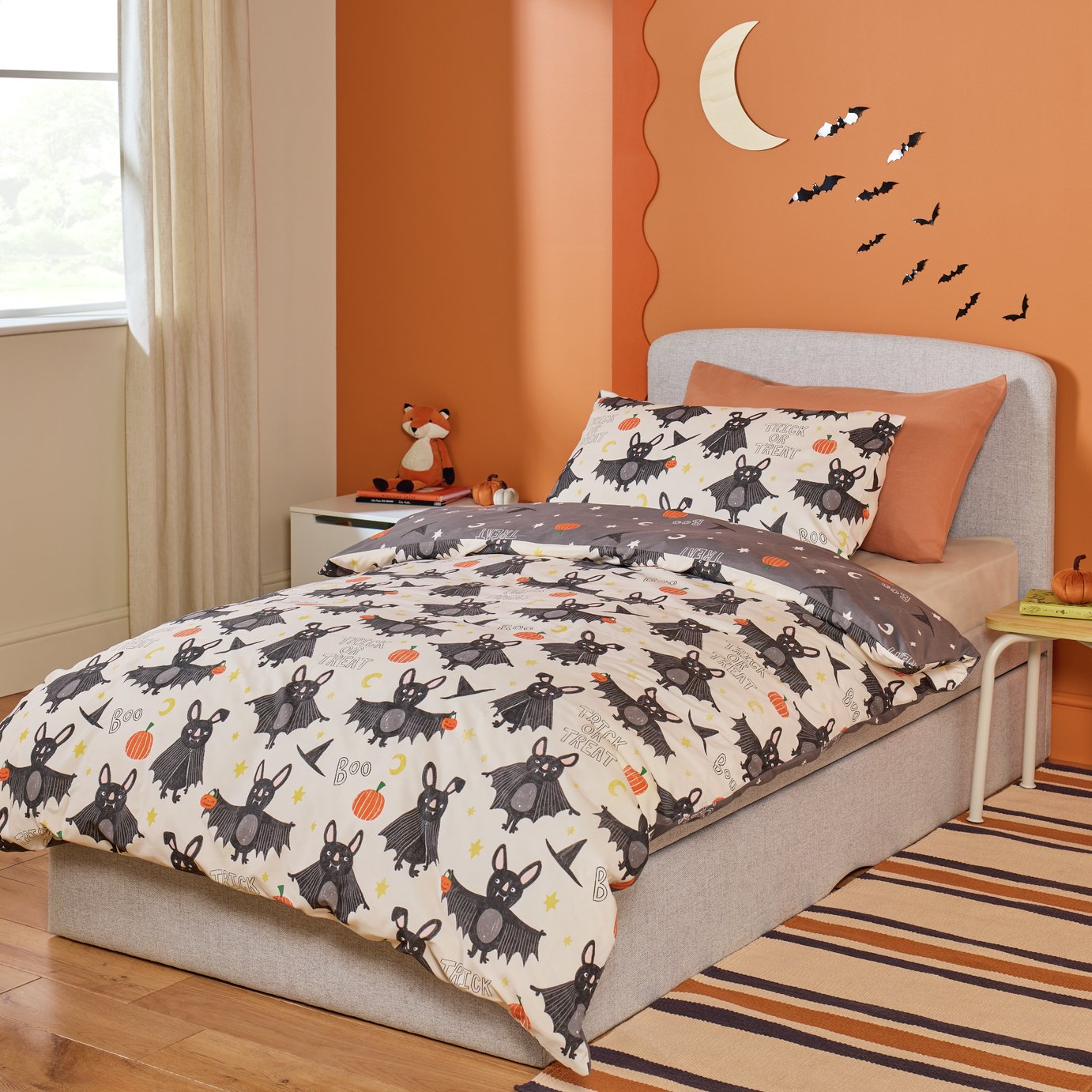 Argos Home Kids Halloween Bats Grey Bedding Set