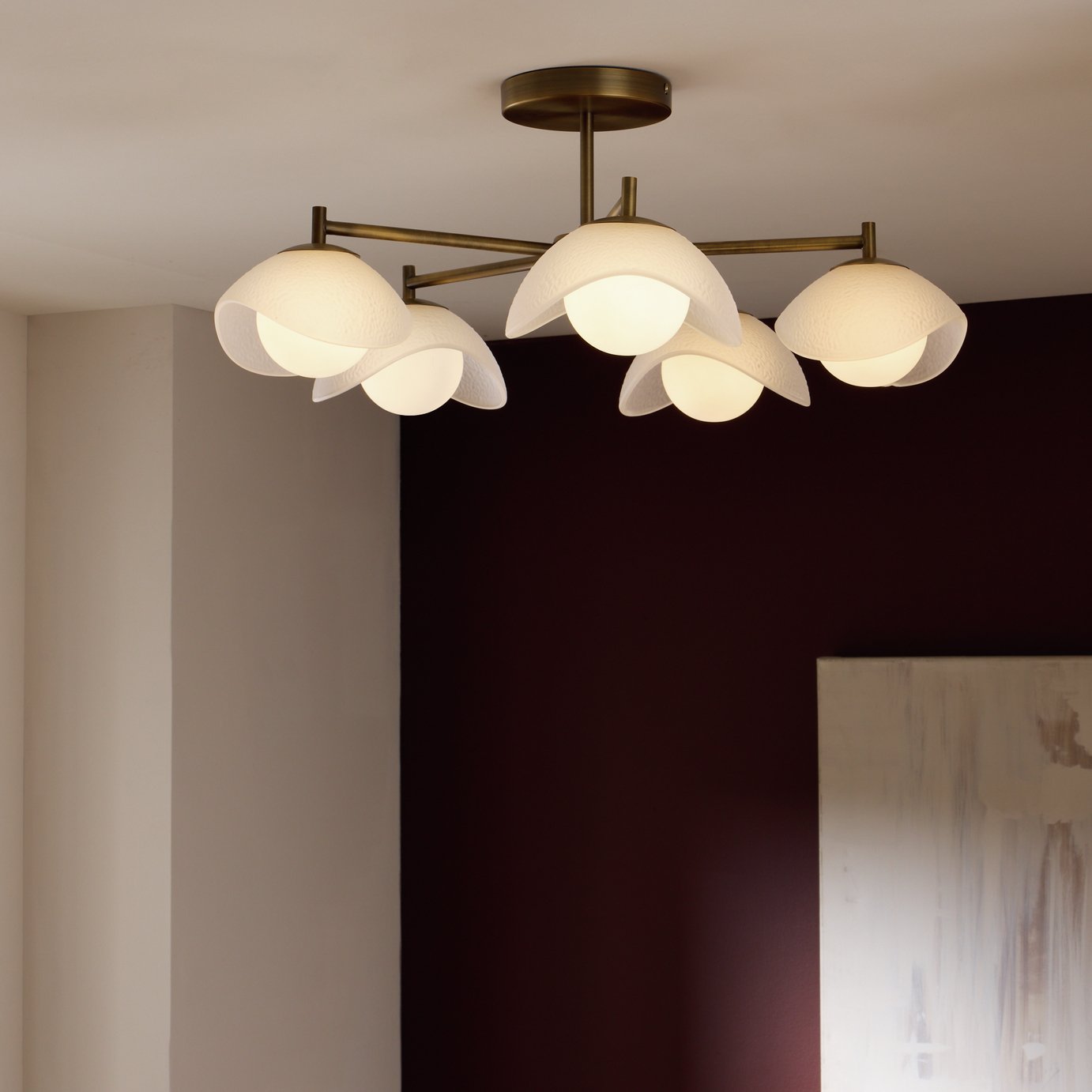 Habitat Arti Textured Glass 5 Light Flush Ceiling Light - Brass