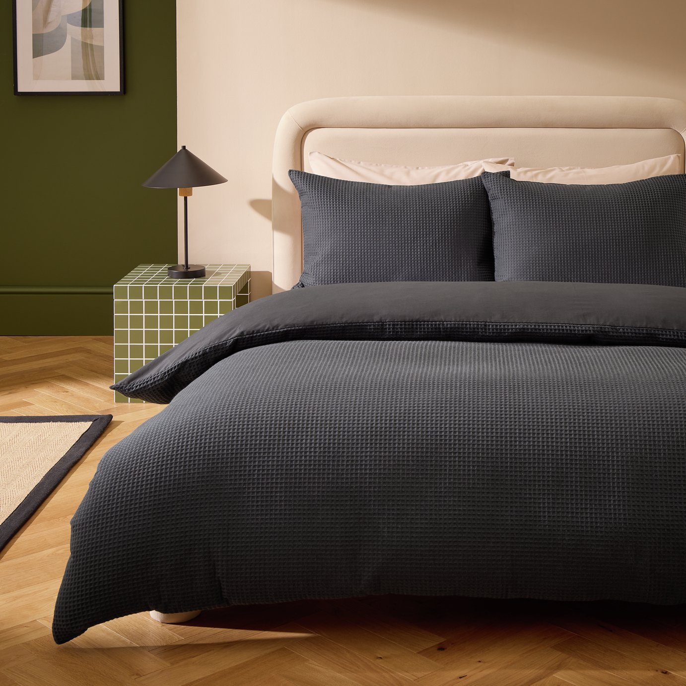 Habitat Cotton Rich Chunky Waffle Charcoal Bedding Set - King size