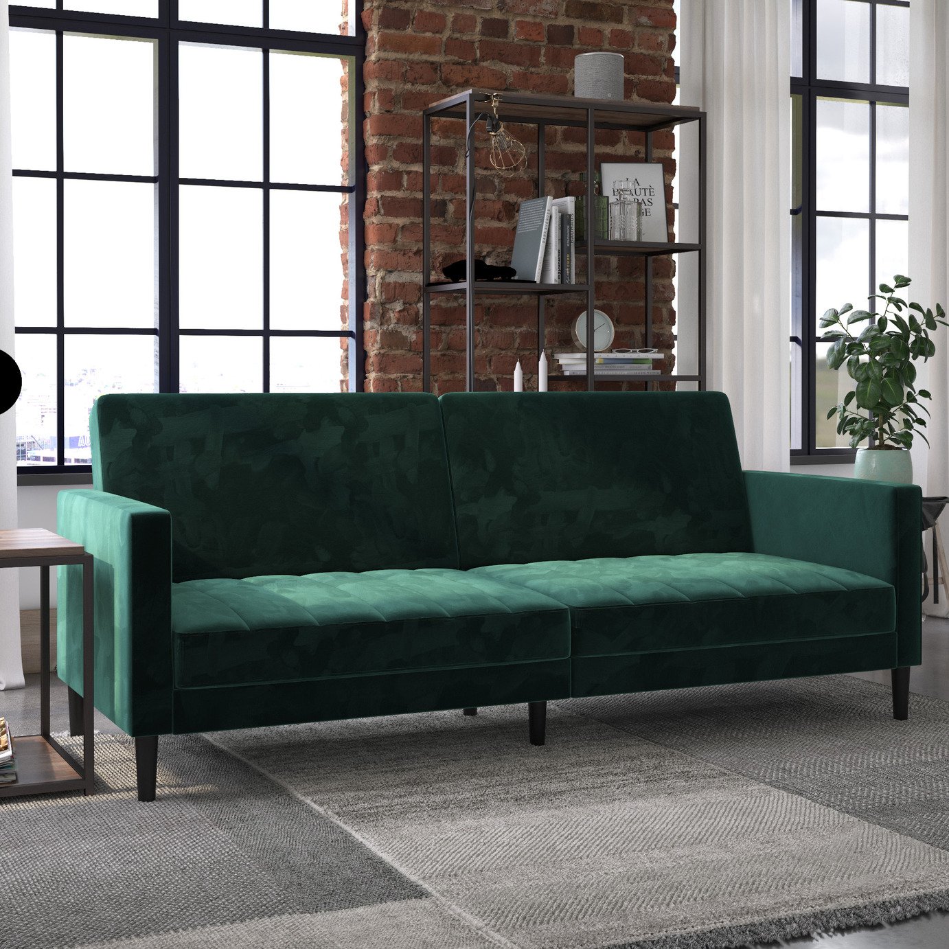 Dorel Liam Velvet Futon Sofa Bed - Green
