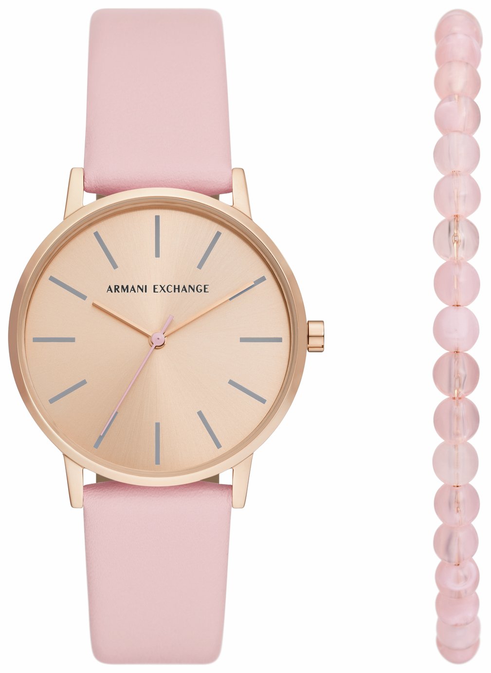 Armani Exchange Pink Leather Strap Watch and Bracelet Set