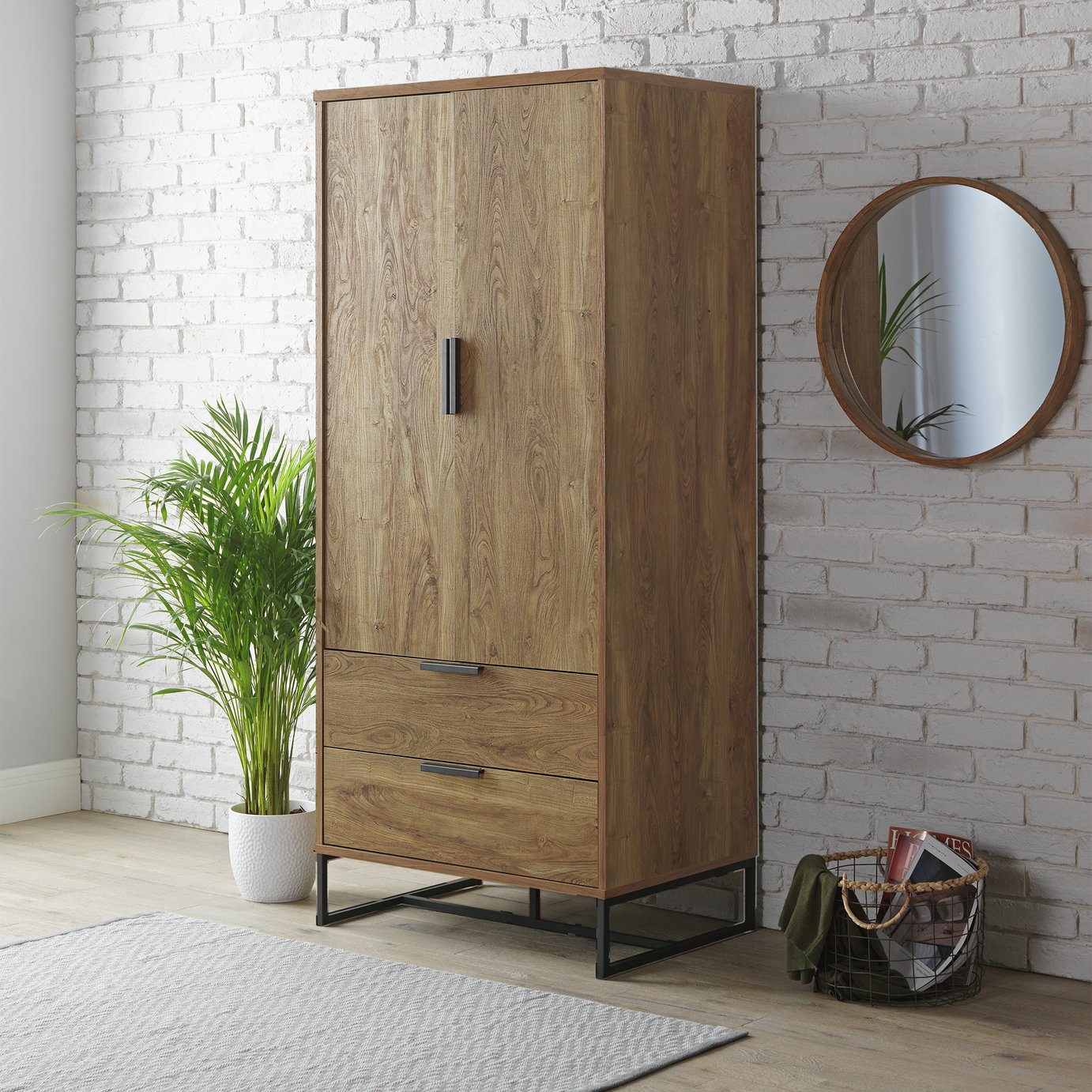 Habitat Nomad 2 Door 2 Drawer Wardrobe - Oak Effect