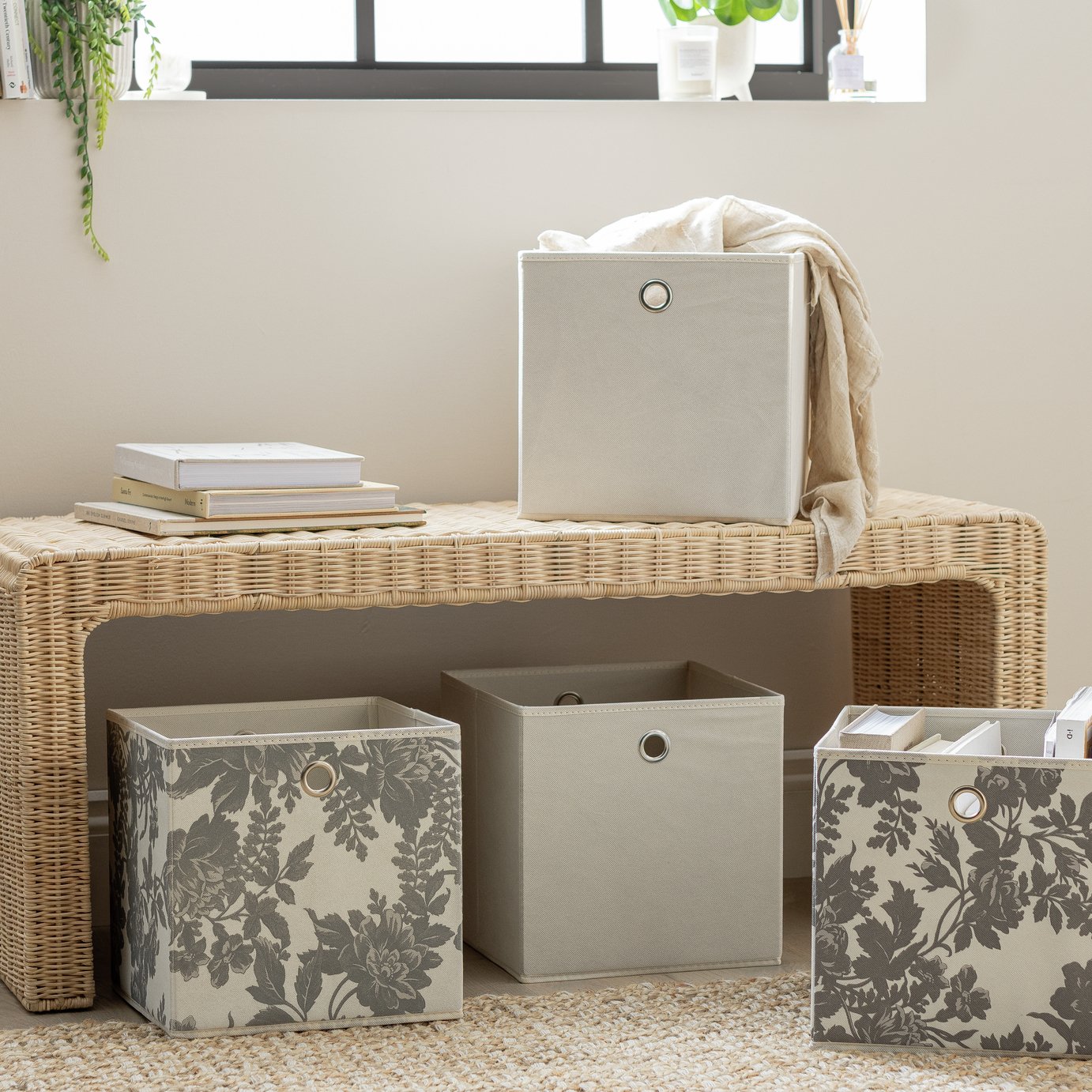 Argos Home Set of 4 Squares Boxes - Grey & Floral