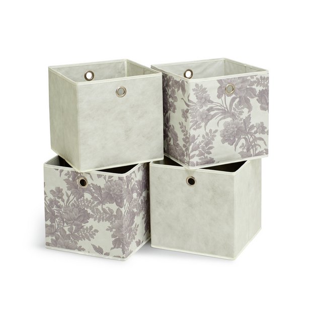 Buy Habitat Set of 4 Squares Boxes - Grey & Floral | Cube storage boxes | Argos