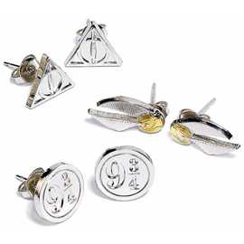 Harry Potter Silver Colour Stud Earrings - Set of 3
