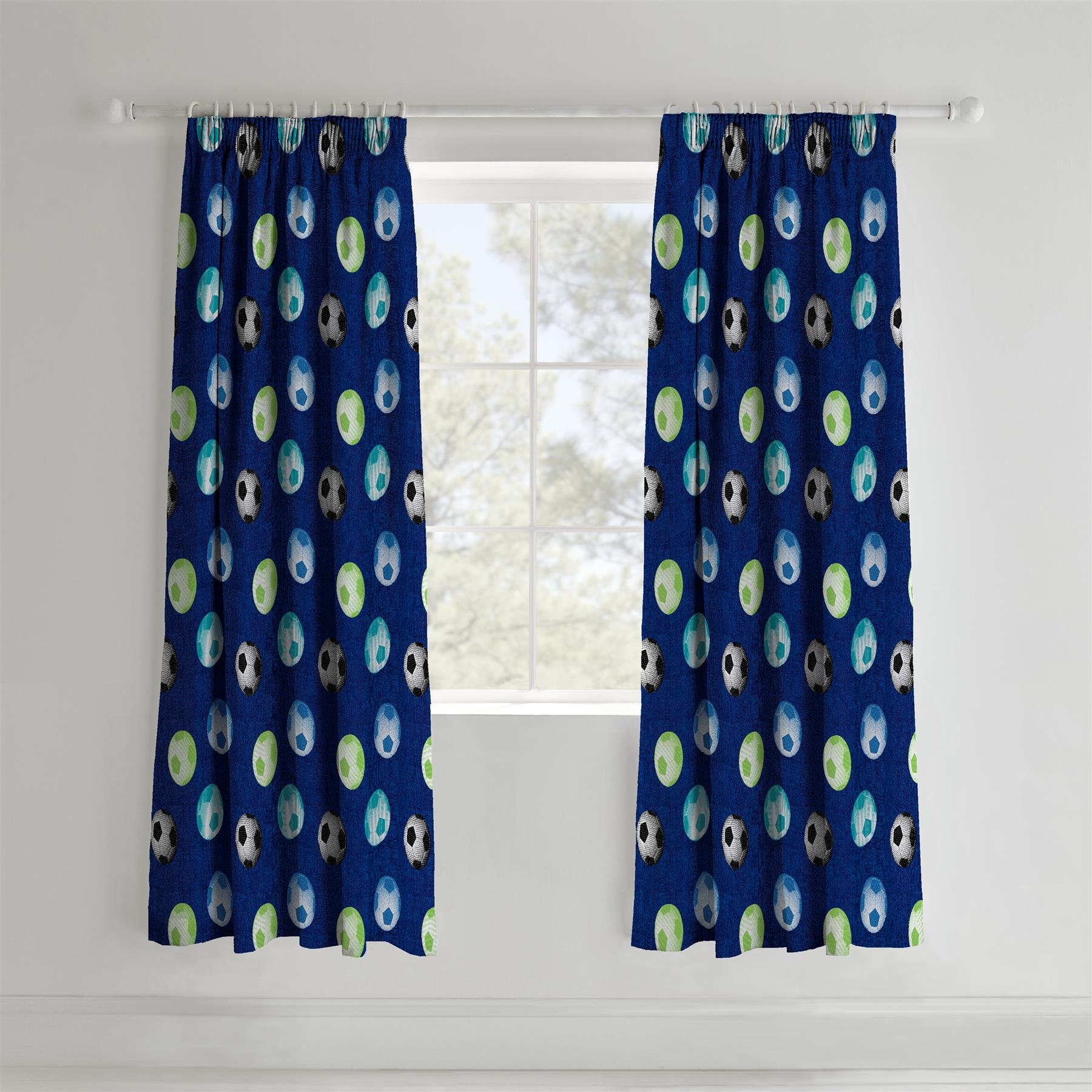 Catherine Lansfield Football Pencil Pleat Curtains - Blue - 168 x 183cm