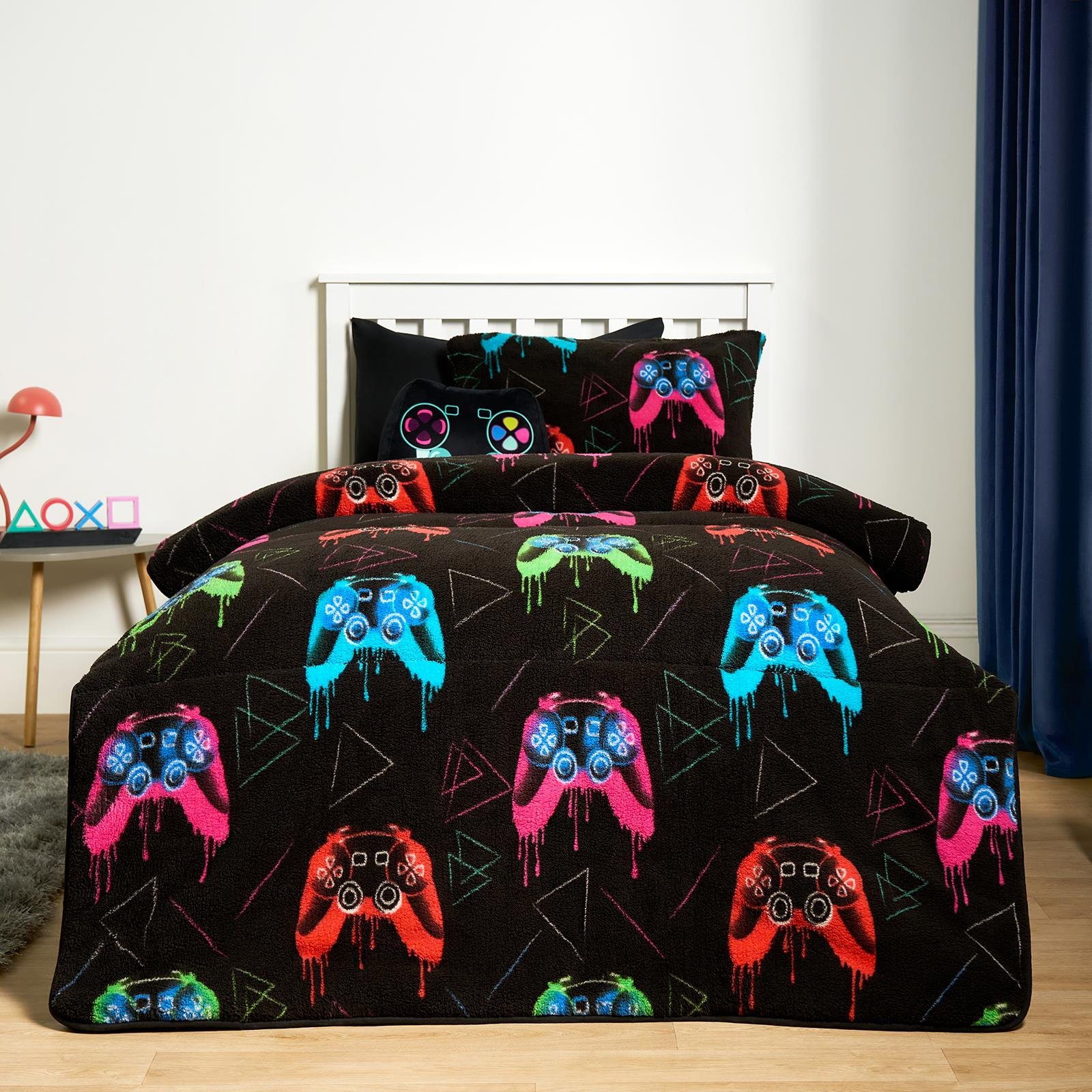 OHS Kids Gaming Teddy 10.5 Tog Coverless Duvet Set Black - Single