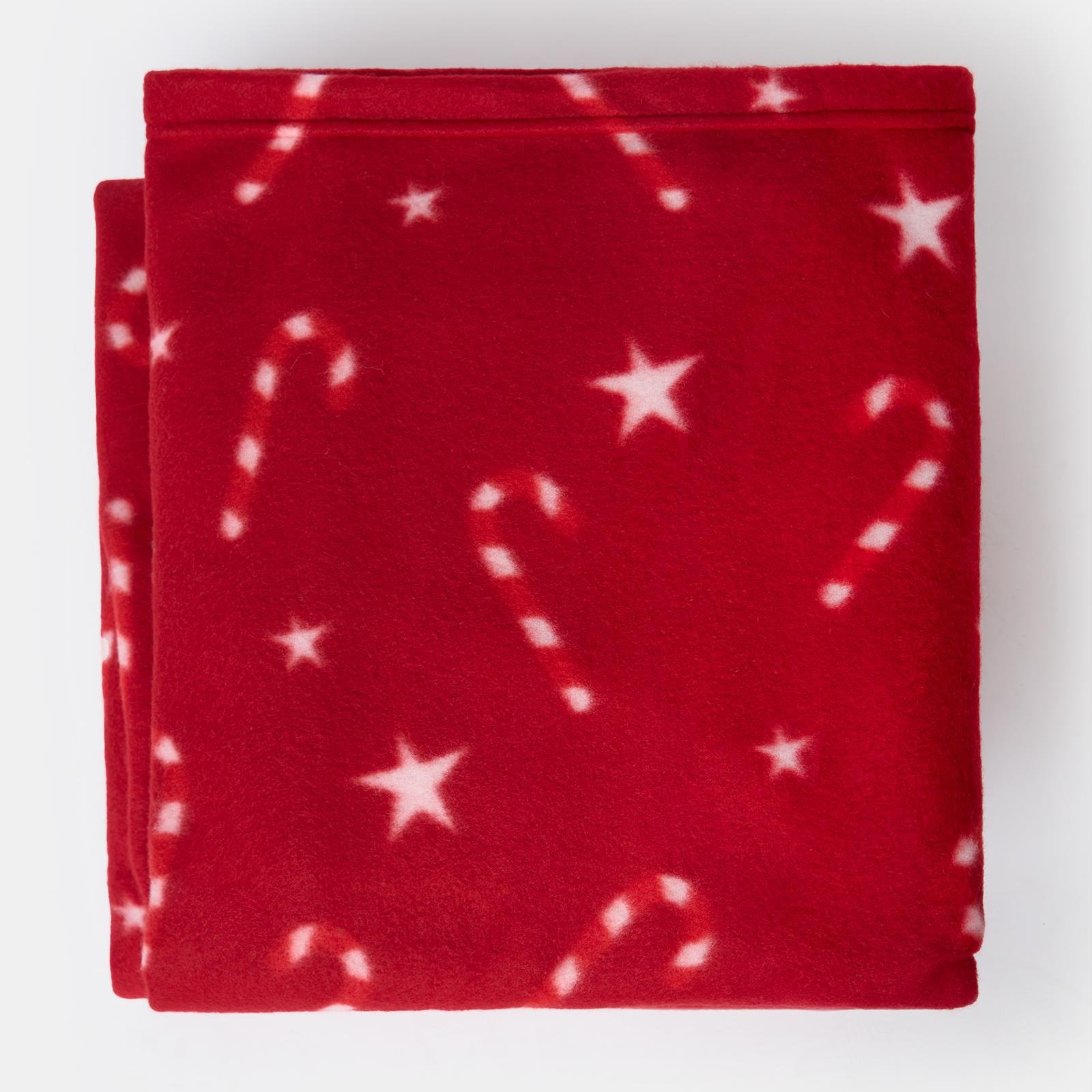 OHS Candycane Print Polar Fleece Blanket Throw 120 x 150cm - Red