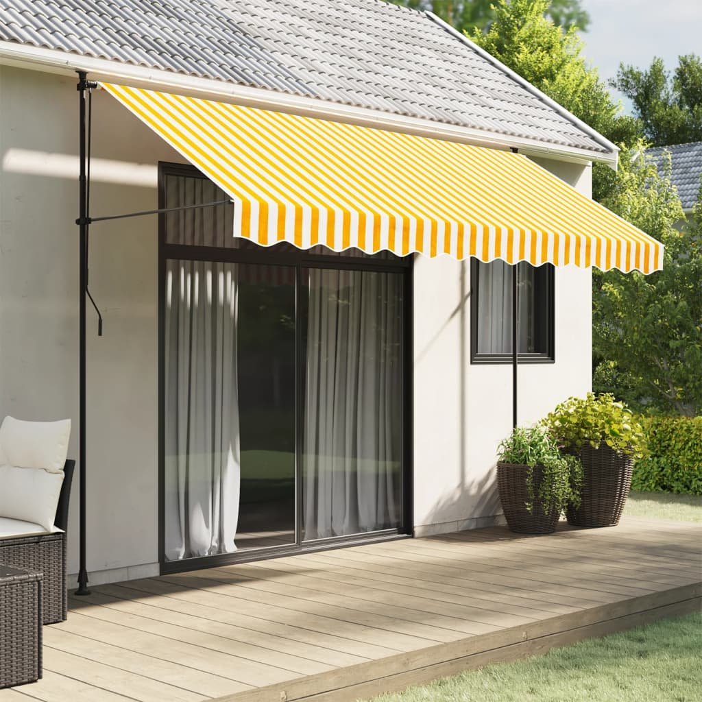Walplus Polyester Awning Replacement Fabric - Yellow and White - 350 cm