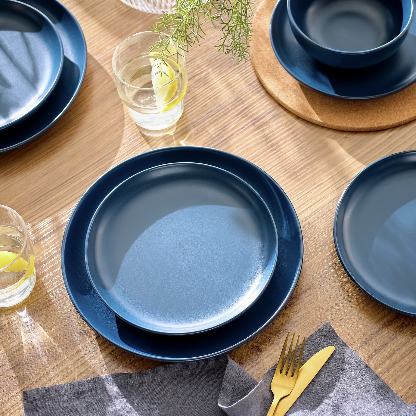 Habitat 12 Piece Matte Stoneware Dinner Set - Navy