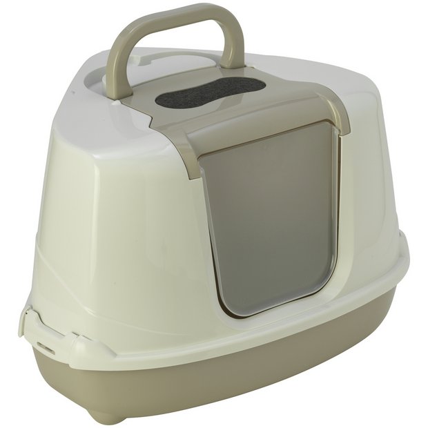 Lidded cat outlet litter tray