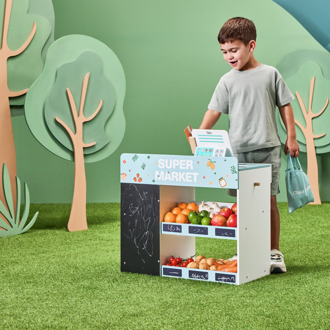 Chad Valley Wooden Supermarket Roleplay Toy Set