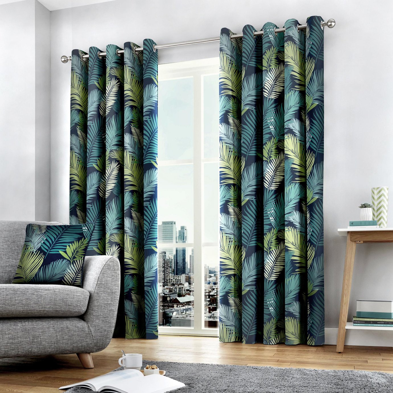 Fusion Tropical Leaf Eyelet Curtains
