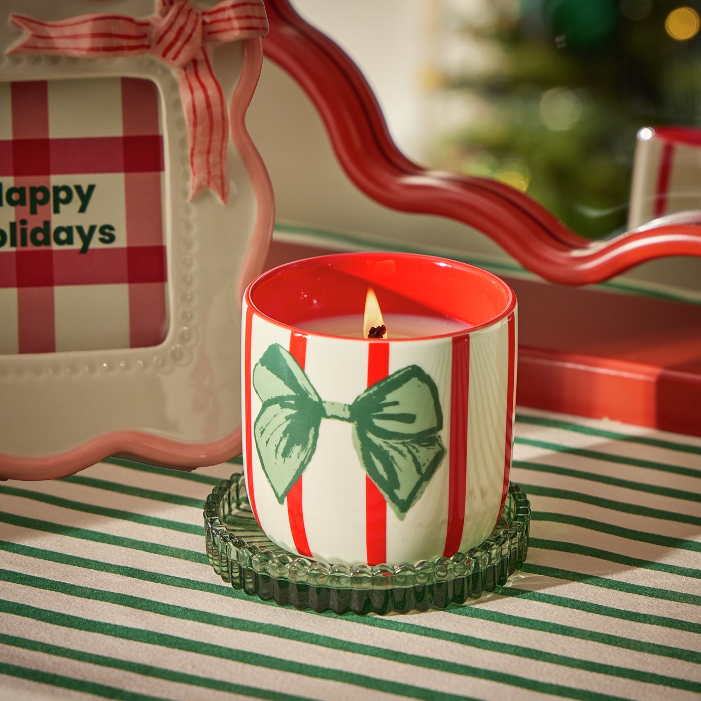 Argos Home Christmas Small Ceramic Bow Candle - Christmas Cookie