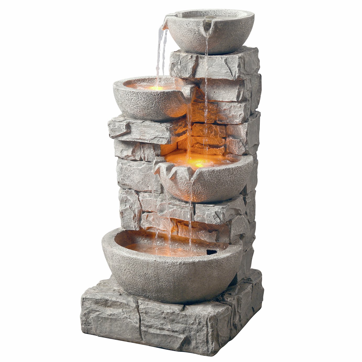 Teamson Home Cascading Bowls & Stacked Stones Water Fountain with LED Lights
