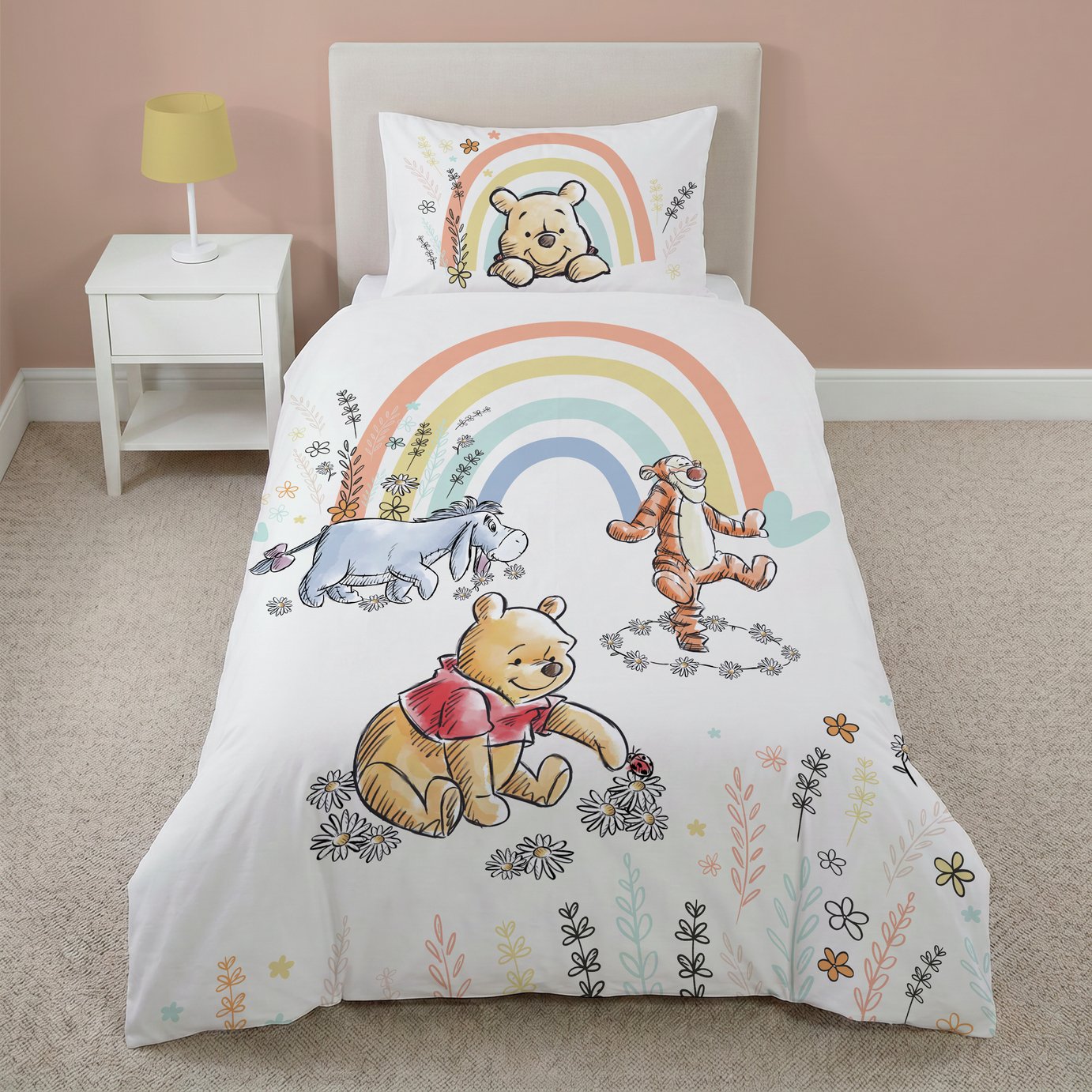 Disney Kids Winnie the Pooh Rainbow White Bedding Set - Toddler