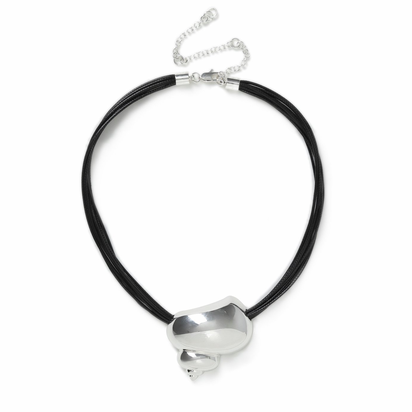 Freedom Silver Shell Black Cord Necklace