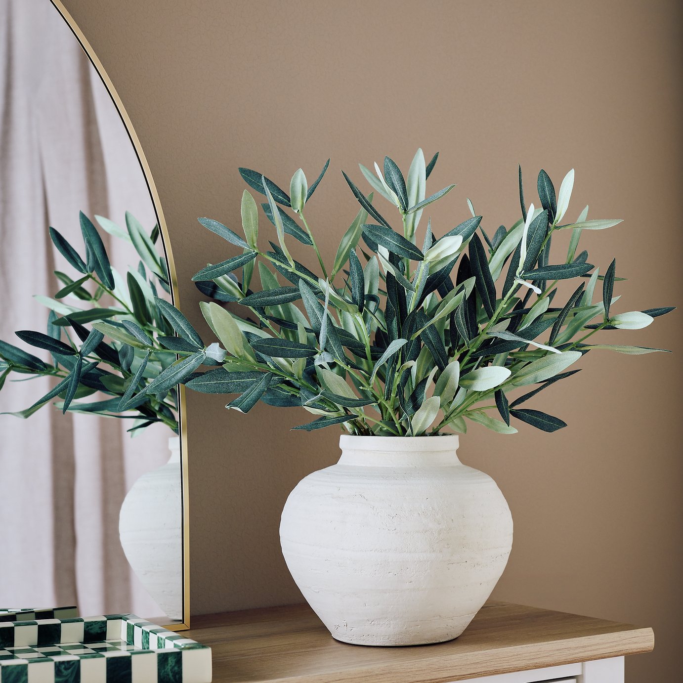 Bayswood Artificial Green Olive in White Resin Pot - 20cm