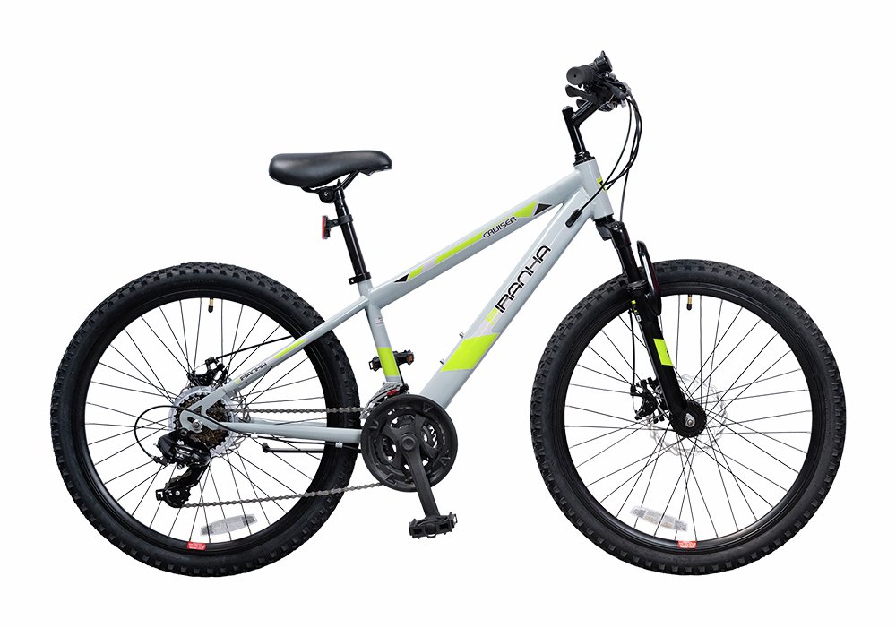 Piranha Cruiser 24Inch Wheel Size Boys Mountain Bike - Grey & Lime
