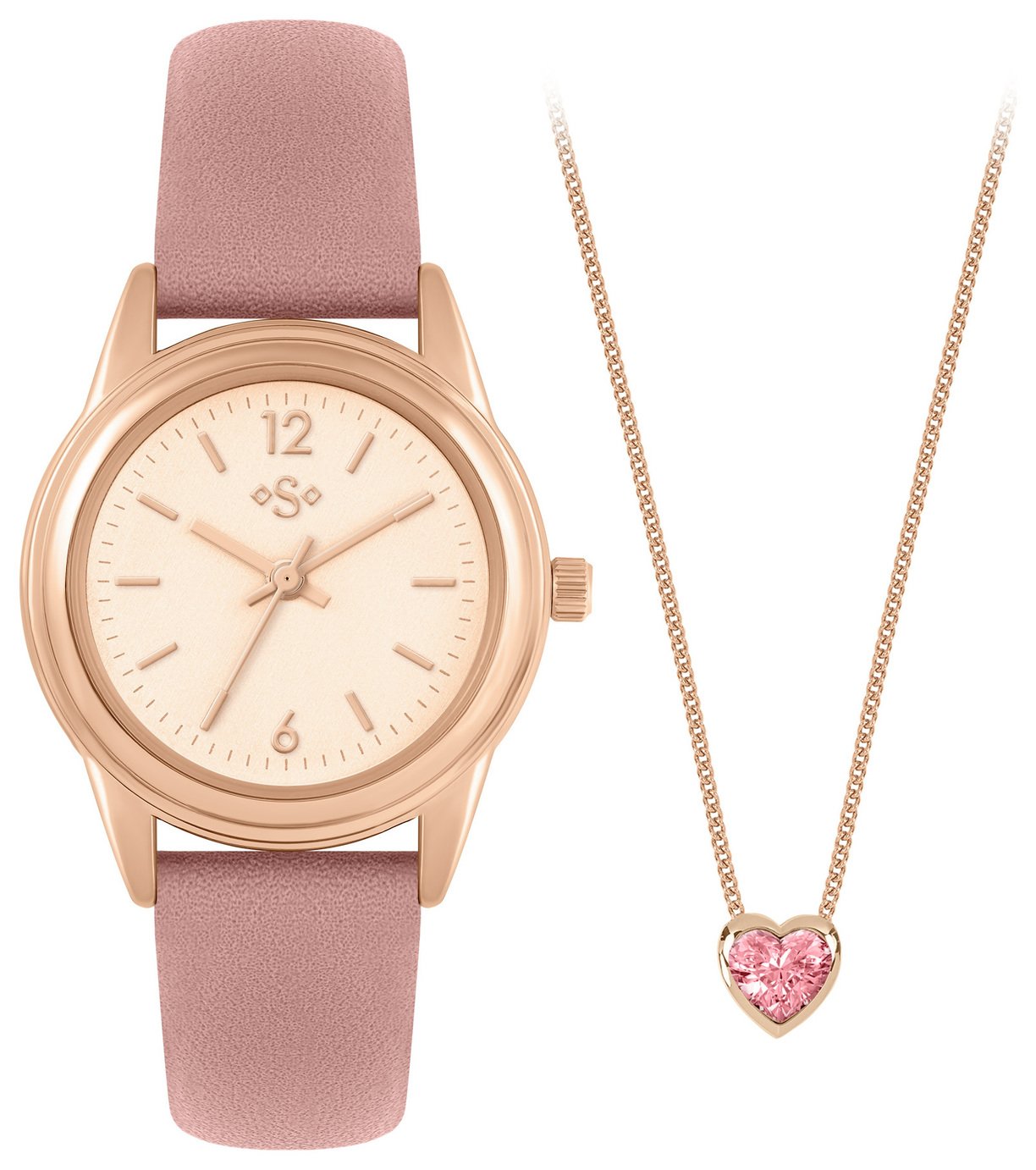 Spirit Ladies Pink Strap Watch And Heart Stone Necklace Set