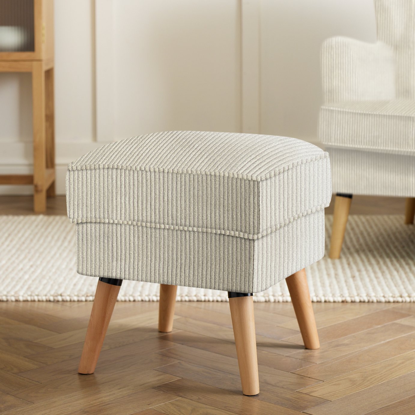 Habitat Callie Fabric Footstool - Latte