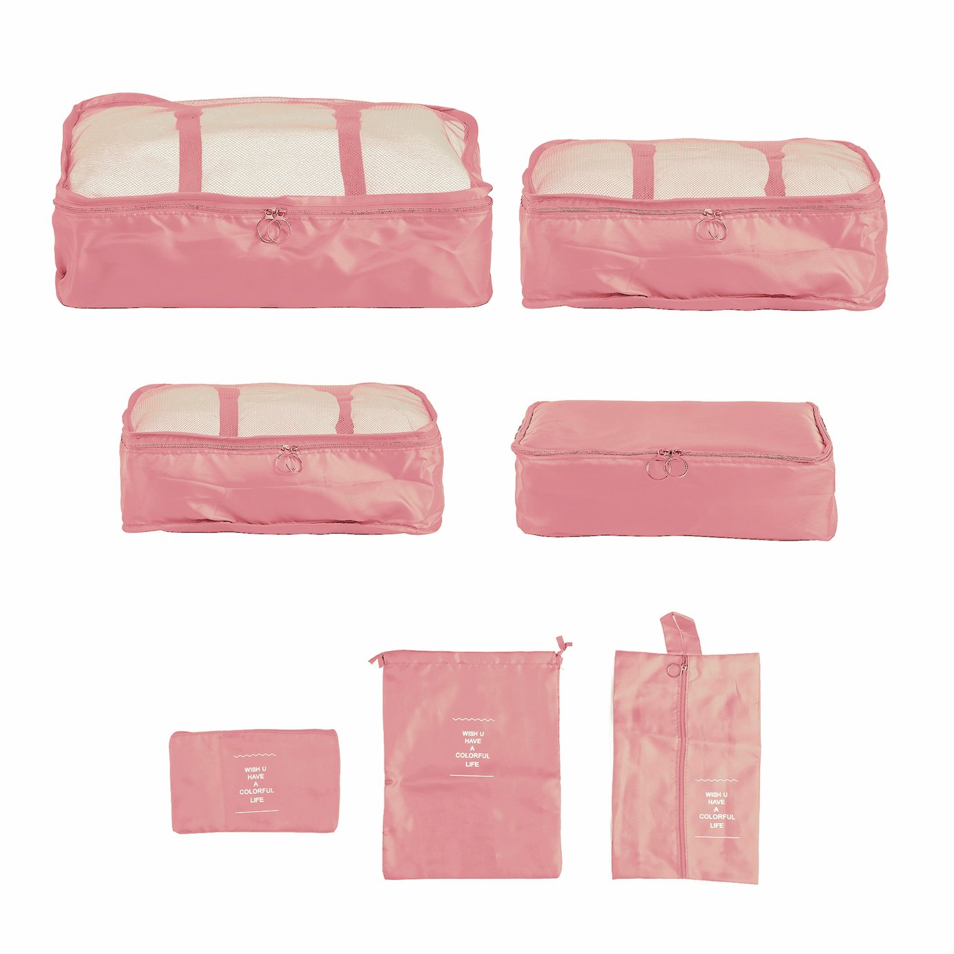 Packing Cubes 7 Piece Travel Organiser Set Pink