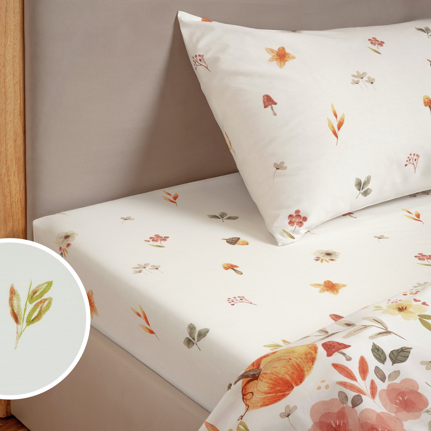 Argos Home Autumn Print White Fitted Sheet