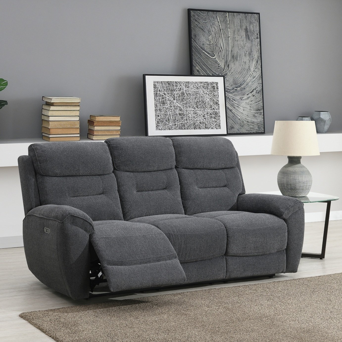 Sofa Source Huntington 3 Seater Power Recliner Sofa-DarkGrey