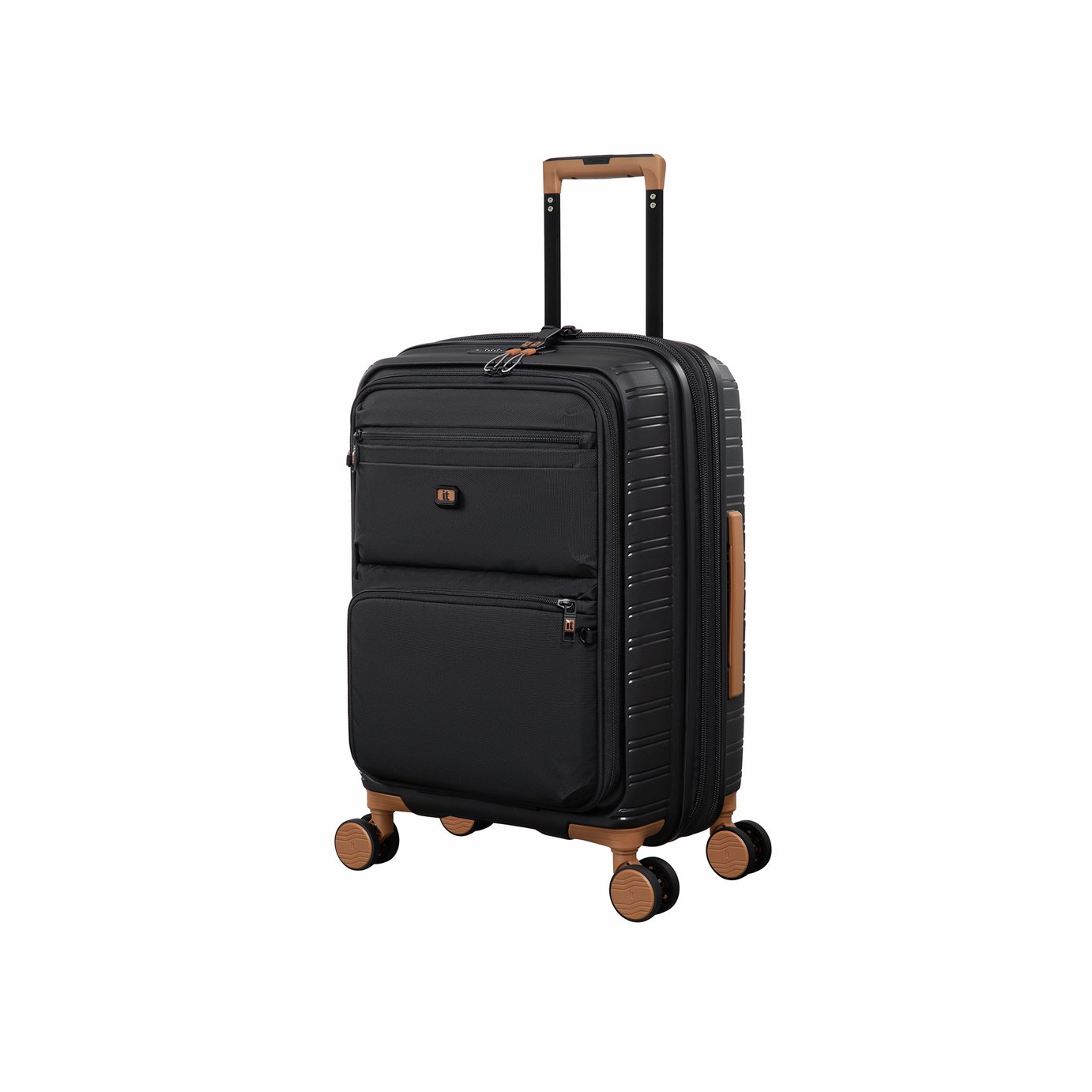 IT Luggage Continuous Expandable 8 Wheel Soft Cabin Suitcase - Black