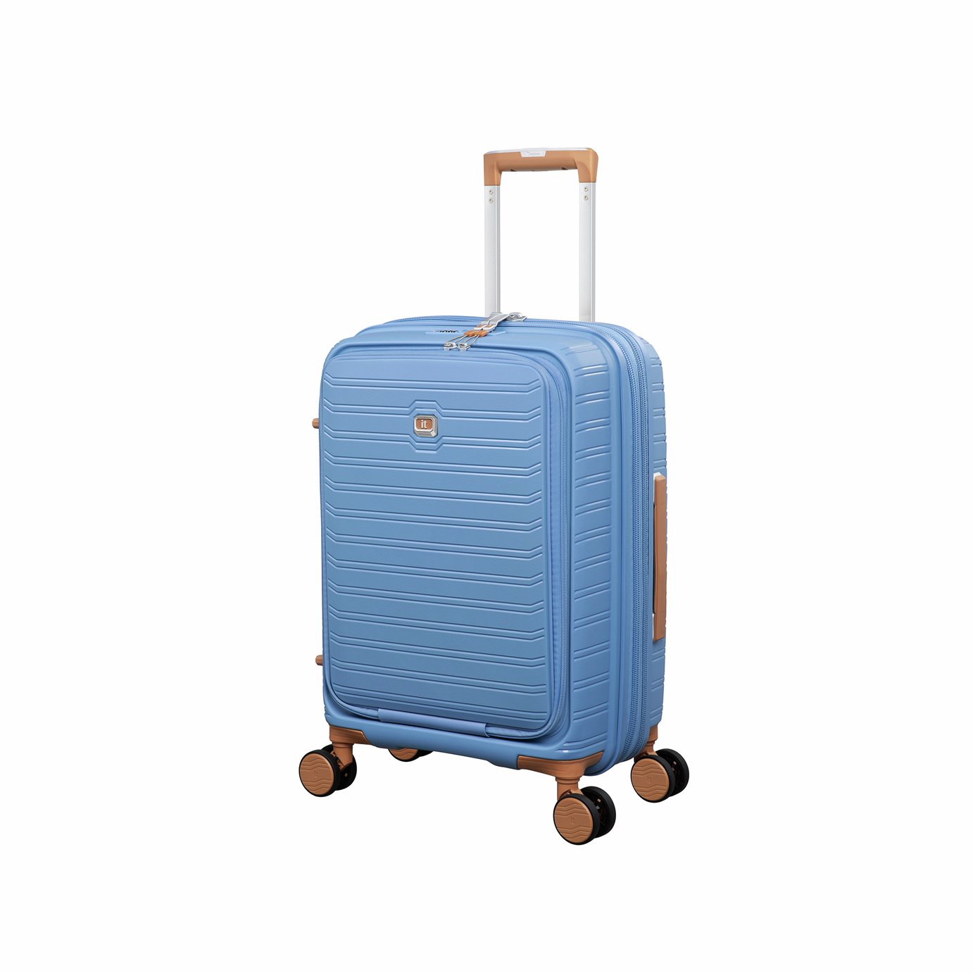 IT Luggage Continuous Expandable 8 Wheel Hard Cabin Suitcase with Pocket - Blue
