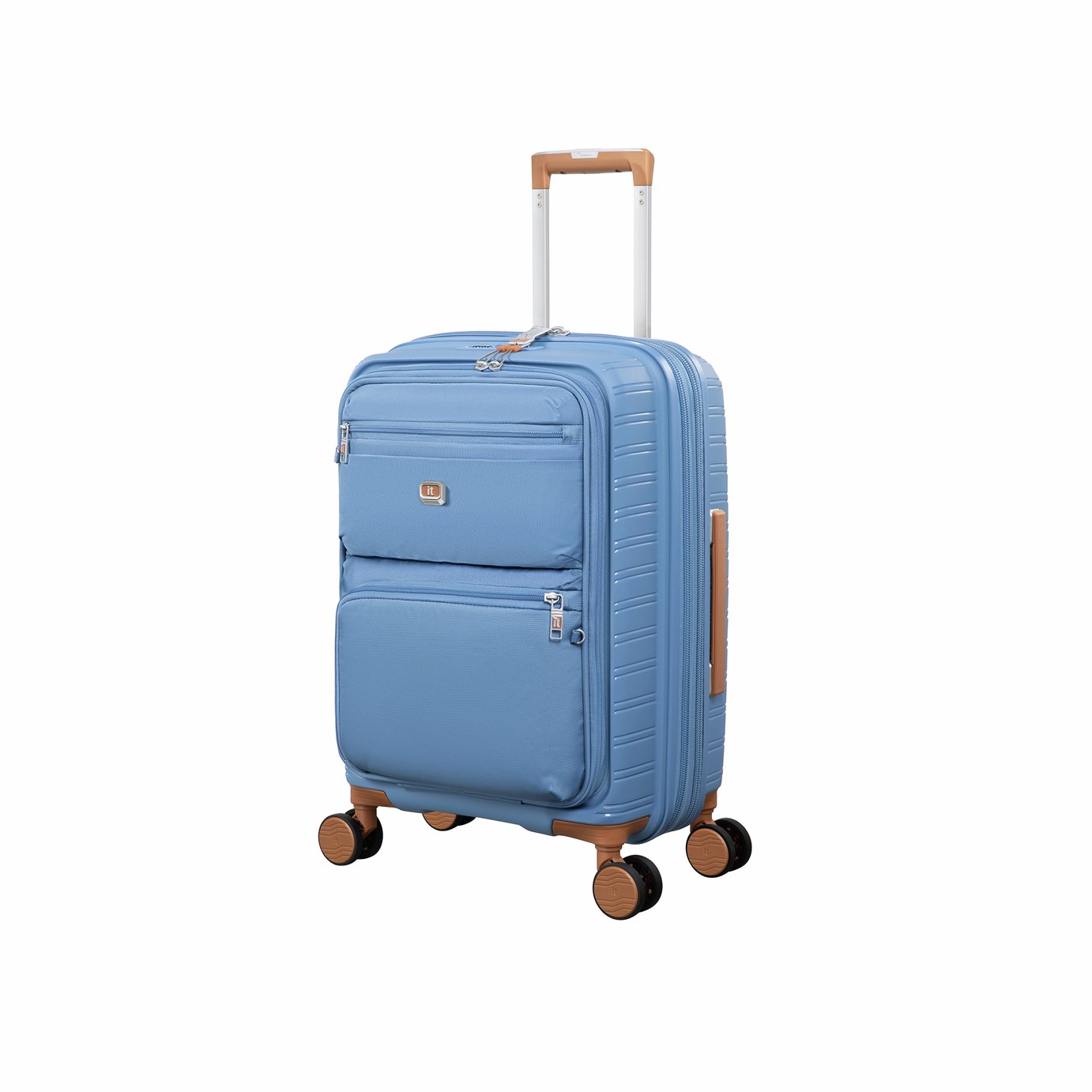 IT Luggage Continuous Expandable 8 Wheel Soft Cabin Suitcase - Blue