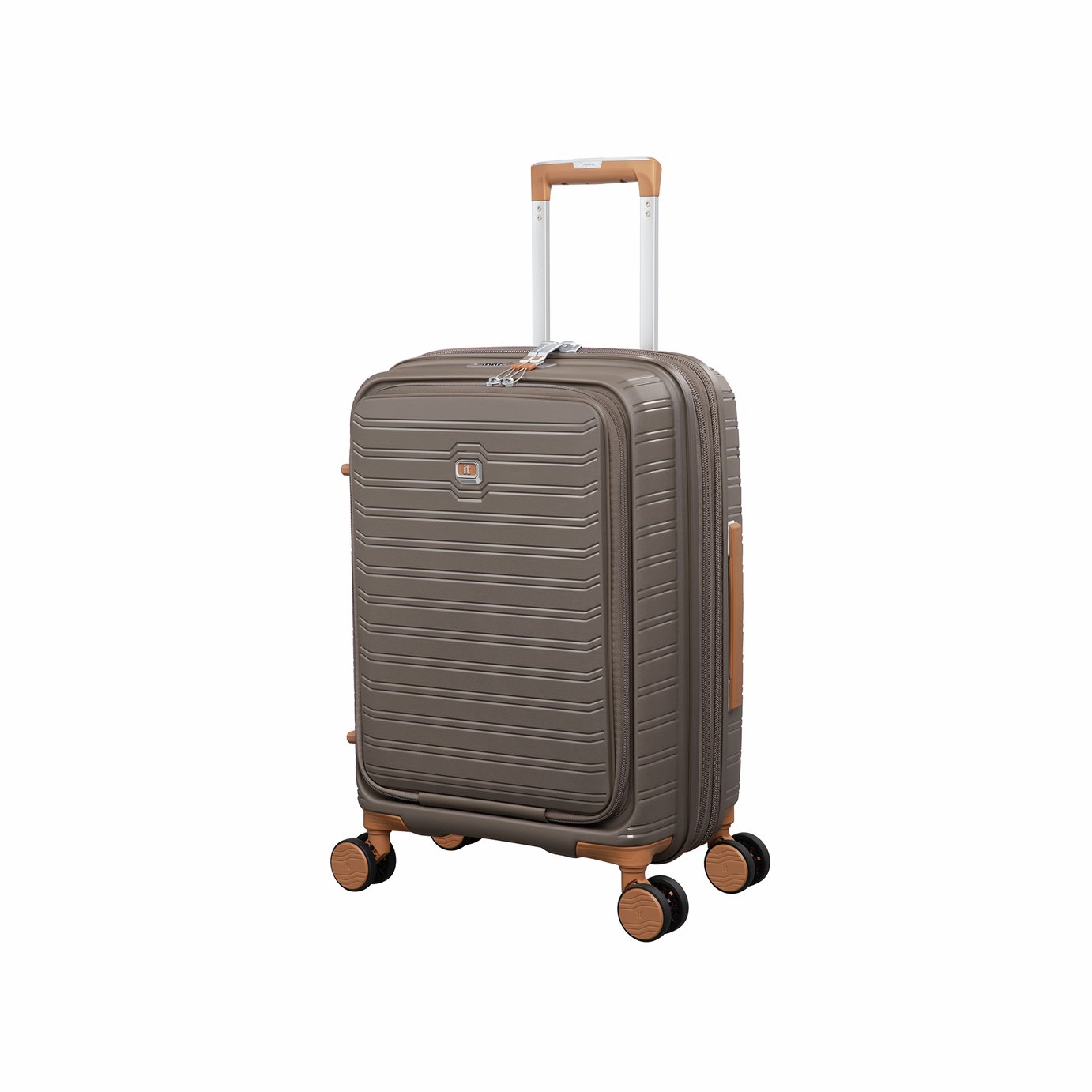 IT Luggage Continuous Expandable 8 Wheel Hard Cabin Suitcase - Coffee
