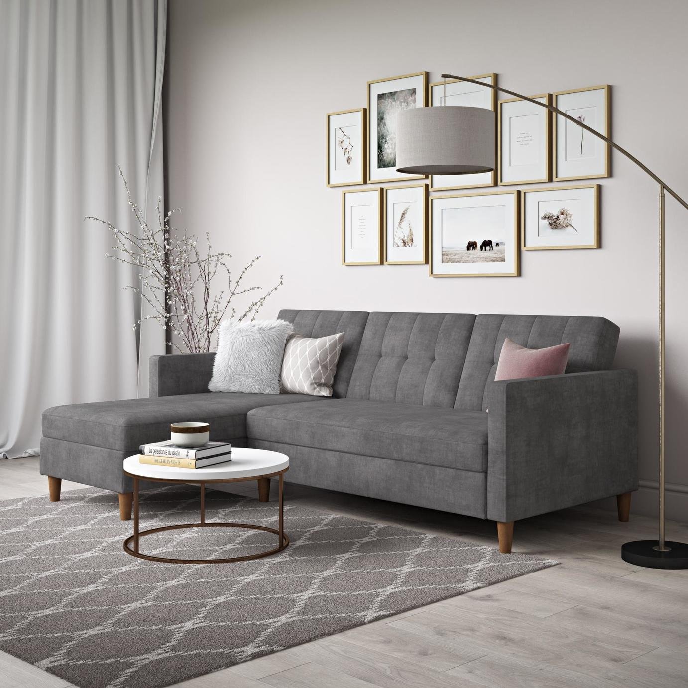 Dorel Hartford Velvet Futon Sofa Bed - Grey