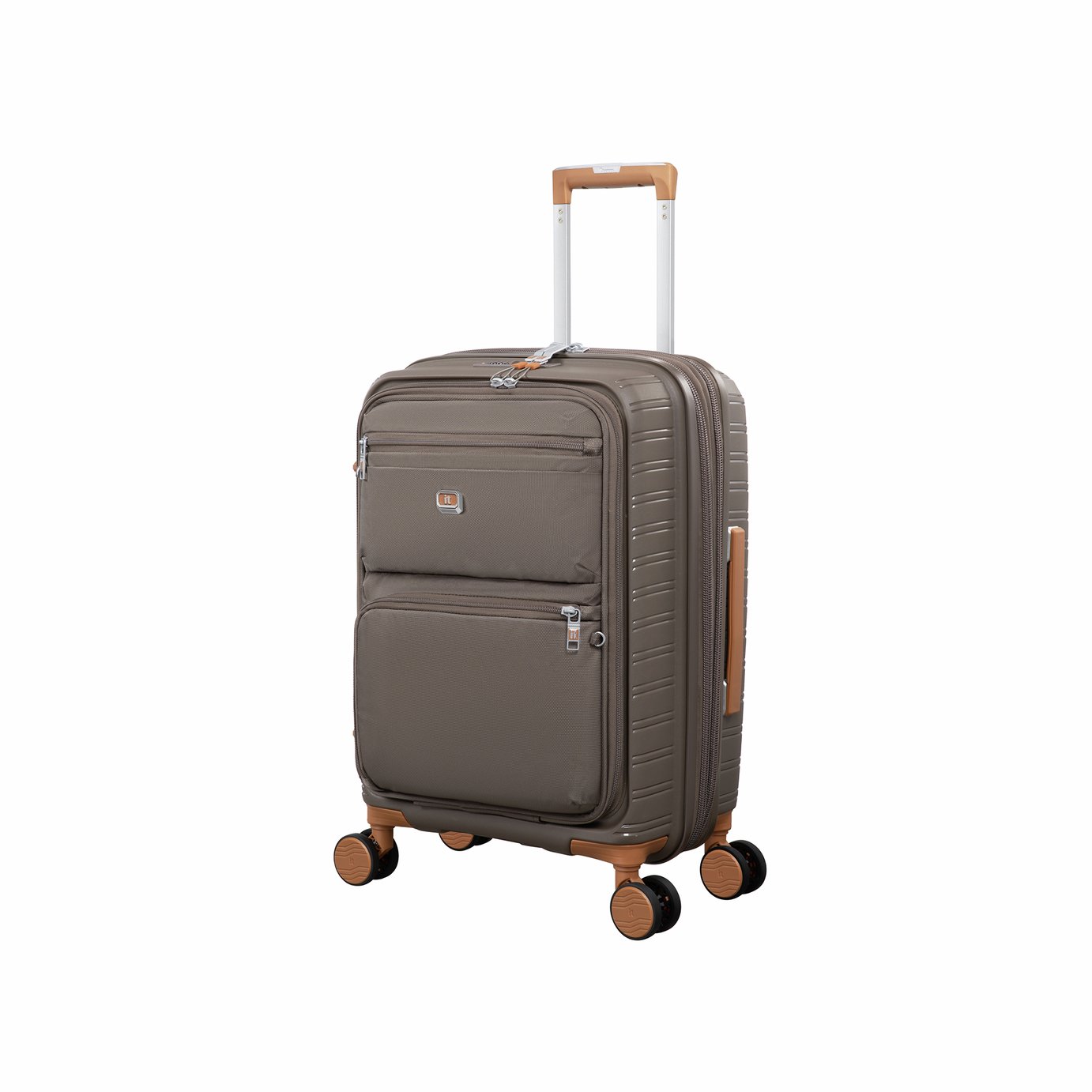 IT Luggage Continuous Expandable 8 Wheel Soft Cabin Suitcase - Coffee
