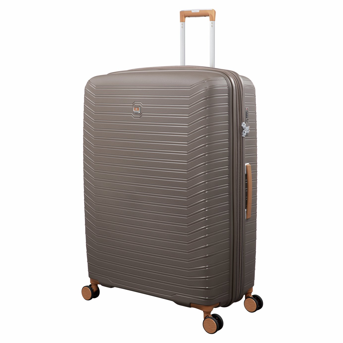 IT Luggage Continuous Expandable 8 Wheel Hard Extra Large Suitcase - Coffee