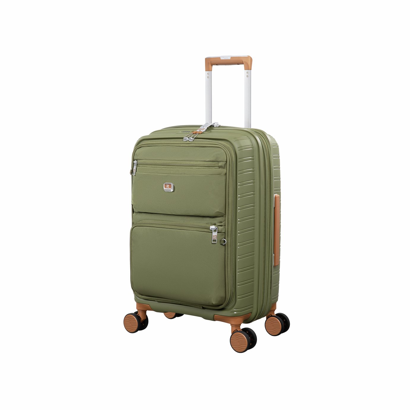 IT Luggage Continuous Expandable 8 Wheel Soft Cabin Suitcase - Olive