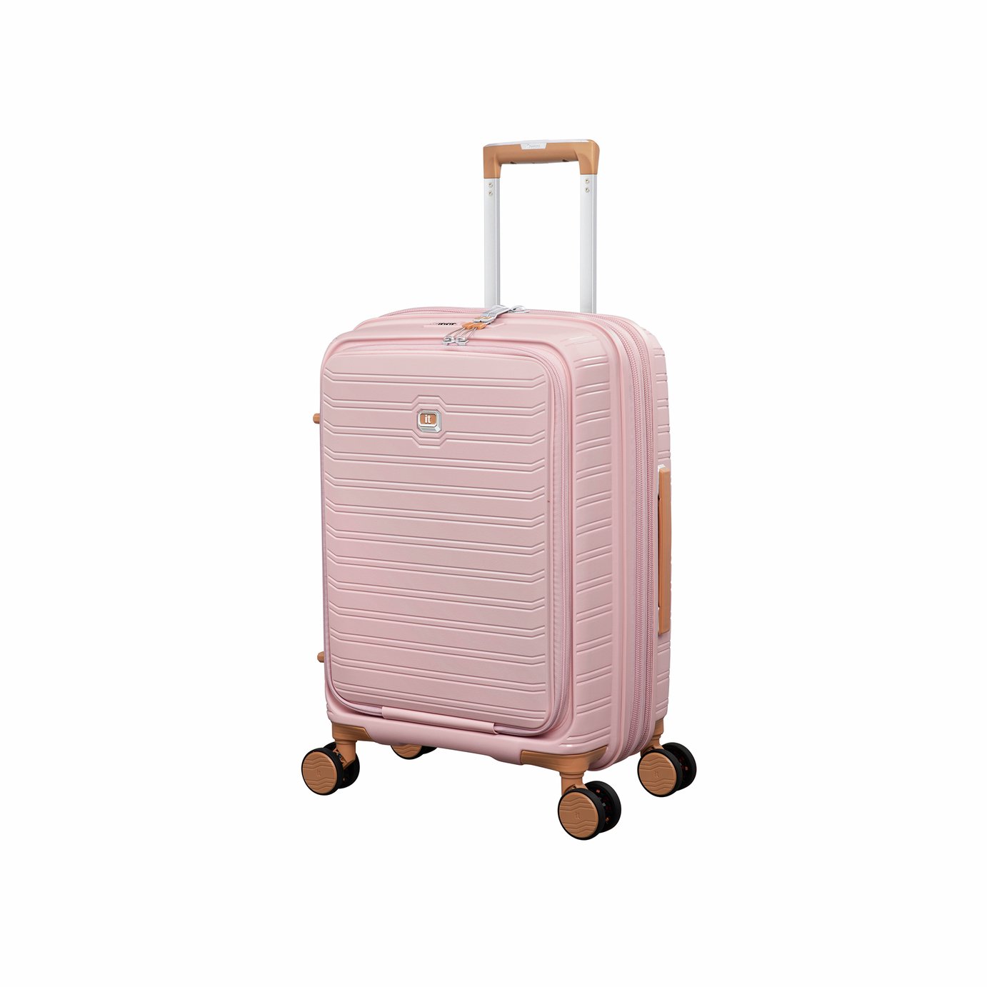 IT Luggage Continuous Expandable 8 Wheel Hard Cabin Suitcase with Pocket- Peach