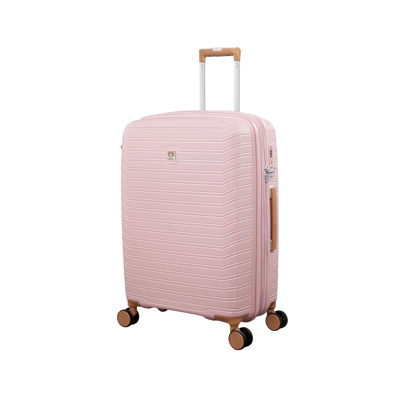 IT Luggage Continuous Expandable 8 Wheel Hard Medium Suitcase - Peach