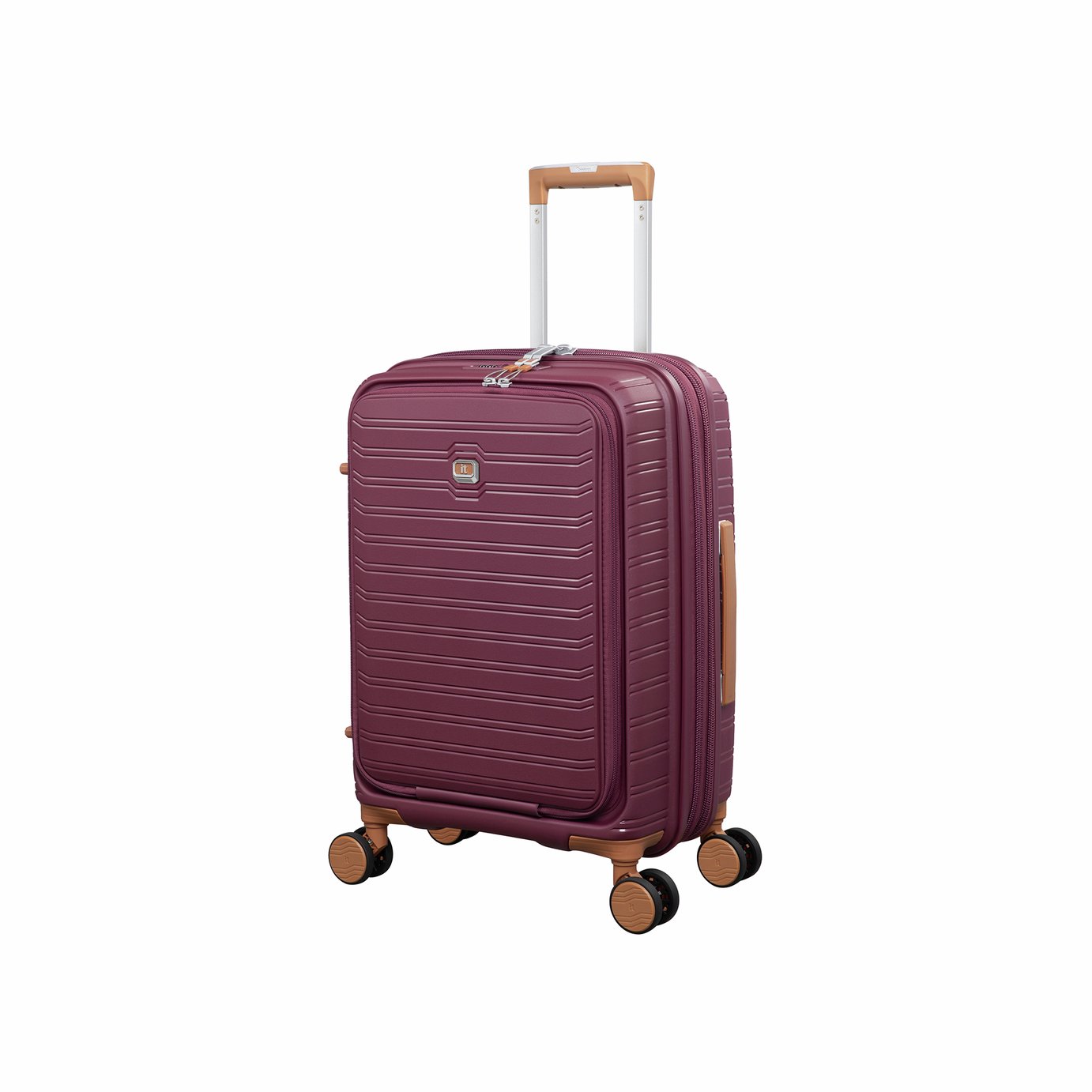 IT Luggage Continuous Expandable 8 Wheel Hard Cabin Suitcase with Pocket - Wine