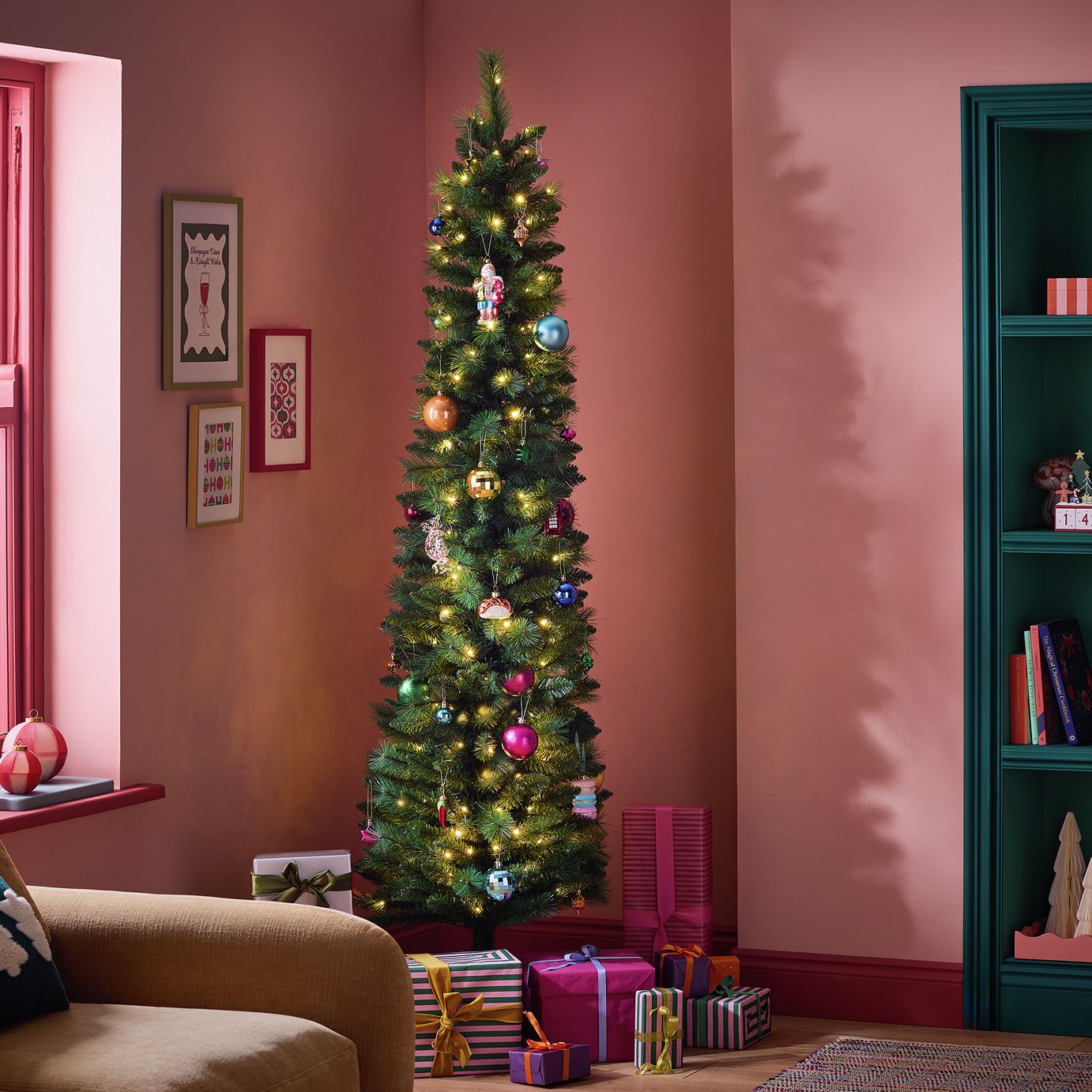 Argos Home 7ft Hardneedle Pre-lit Pencil Christmas Tree