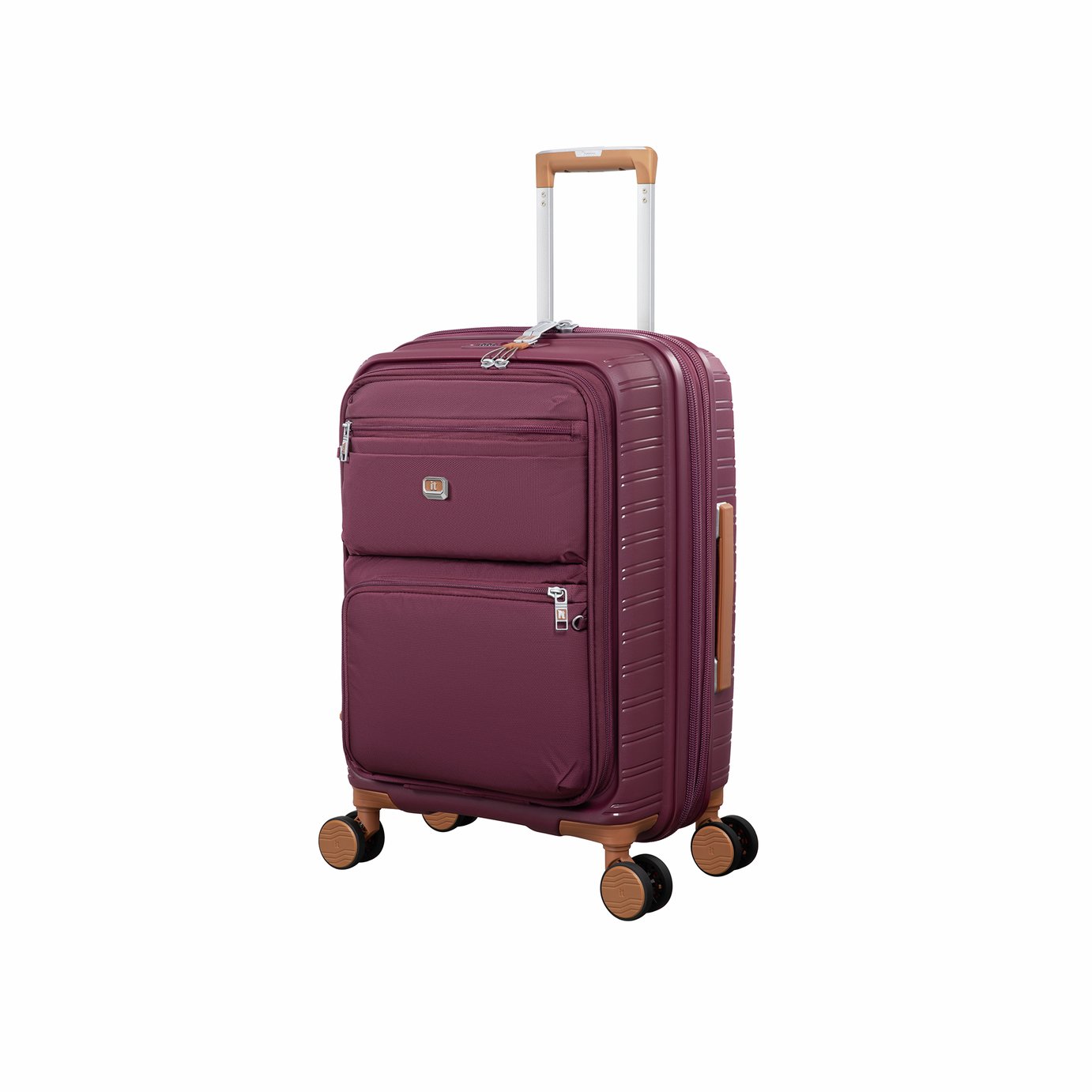 IT Luggage Continuous Expandable 8 Wheel Soft Cabin Suitcase - Wine