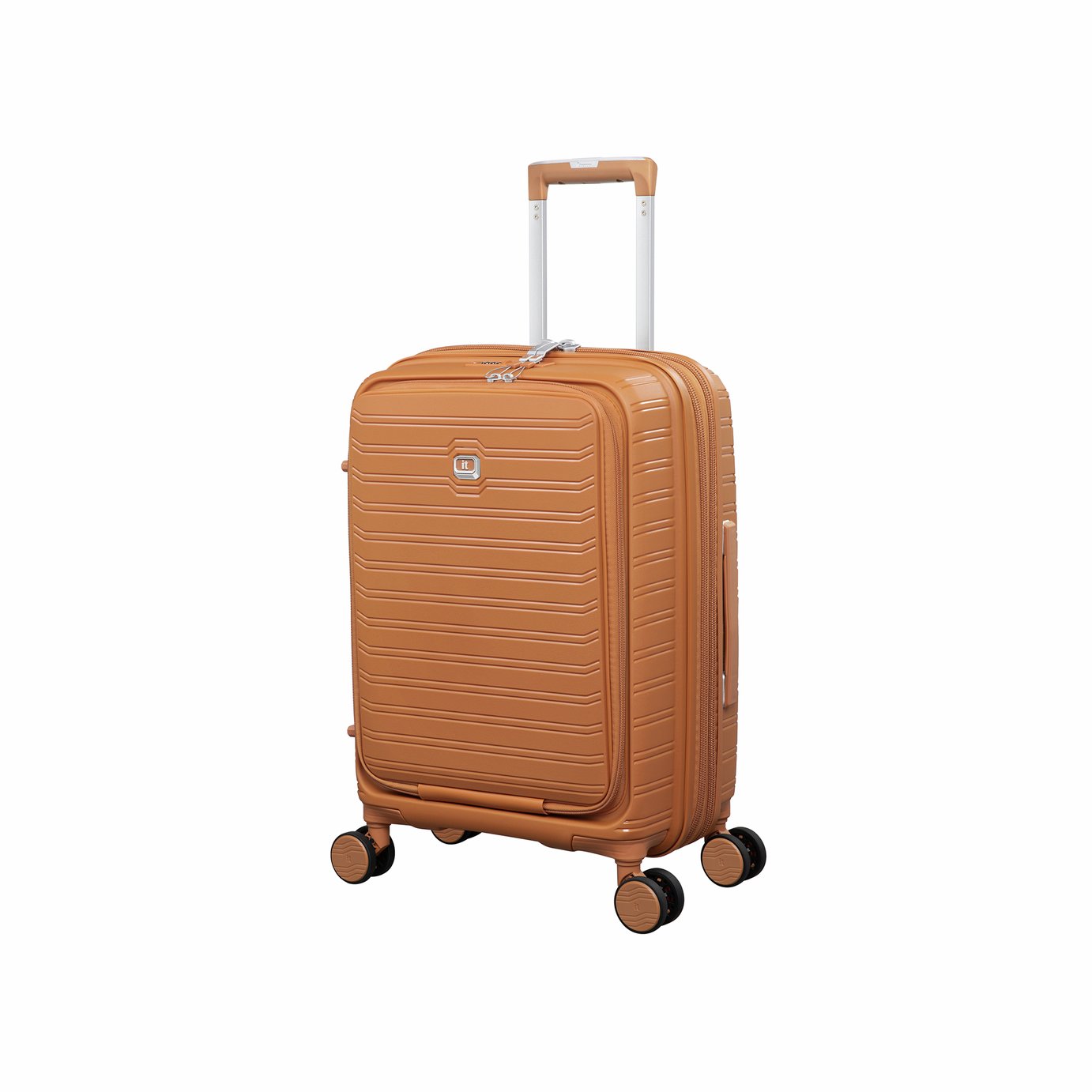IT Luggage Continuous Expandable 8 Wheel Hard Cabin Suitcase with Pocket-Pumpkin