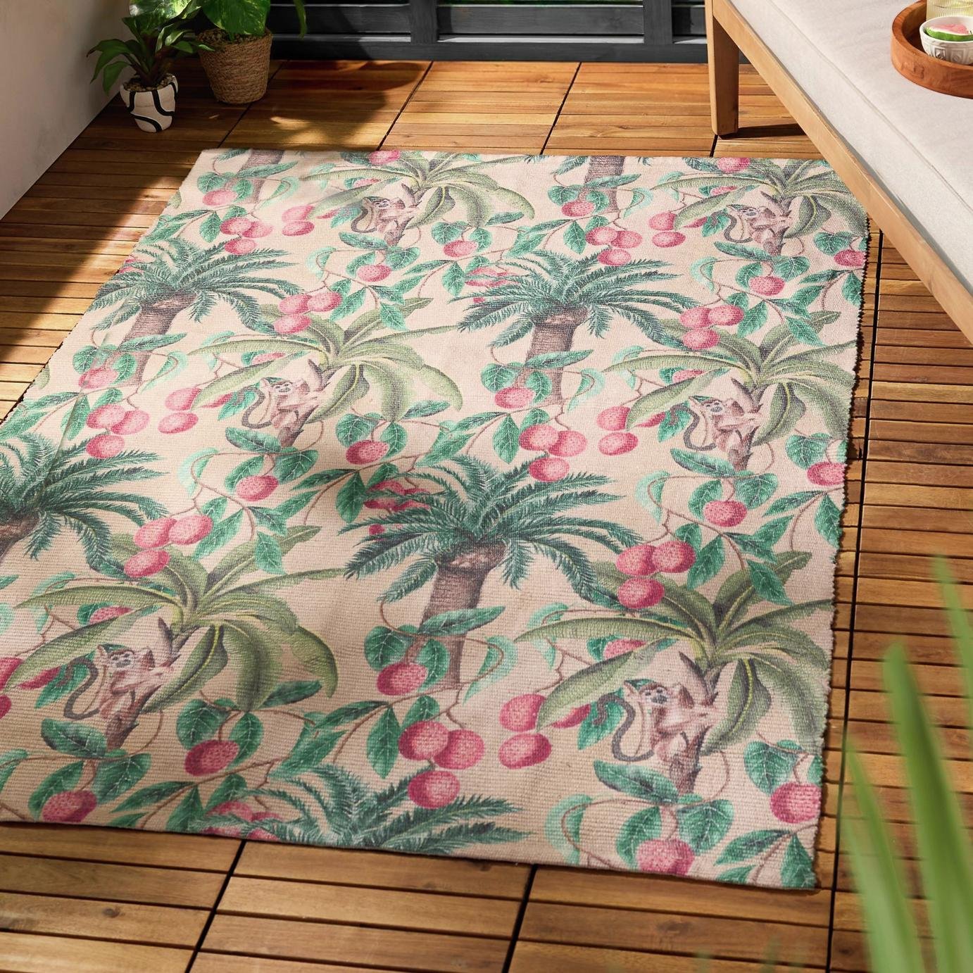 Furn Monkey Palm Polyester Green Rectangle Outdoor Rug