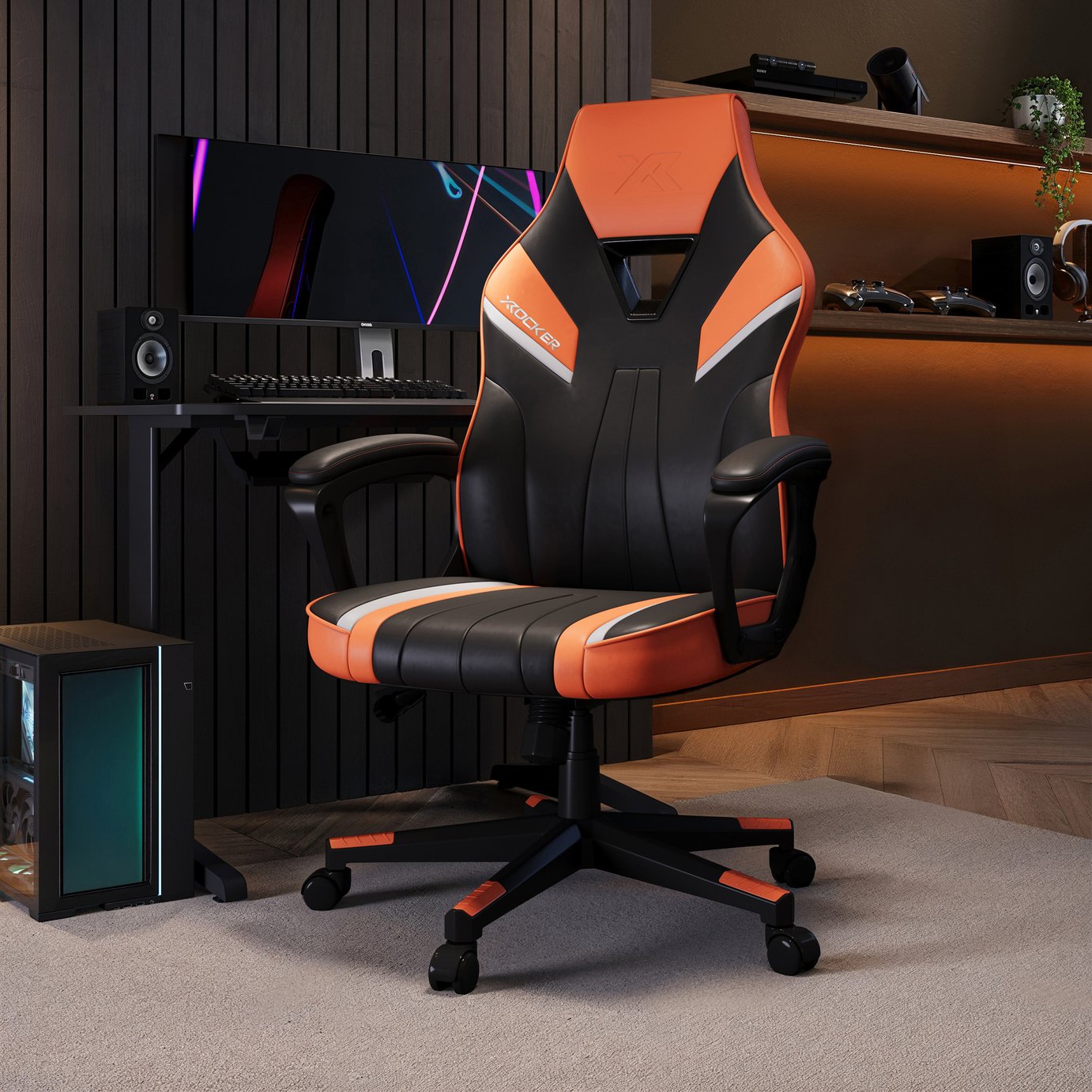 X Rocker Tempest Faux Leather Office Gaming Chair - Black And Orange