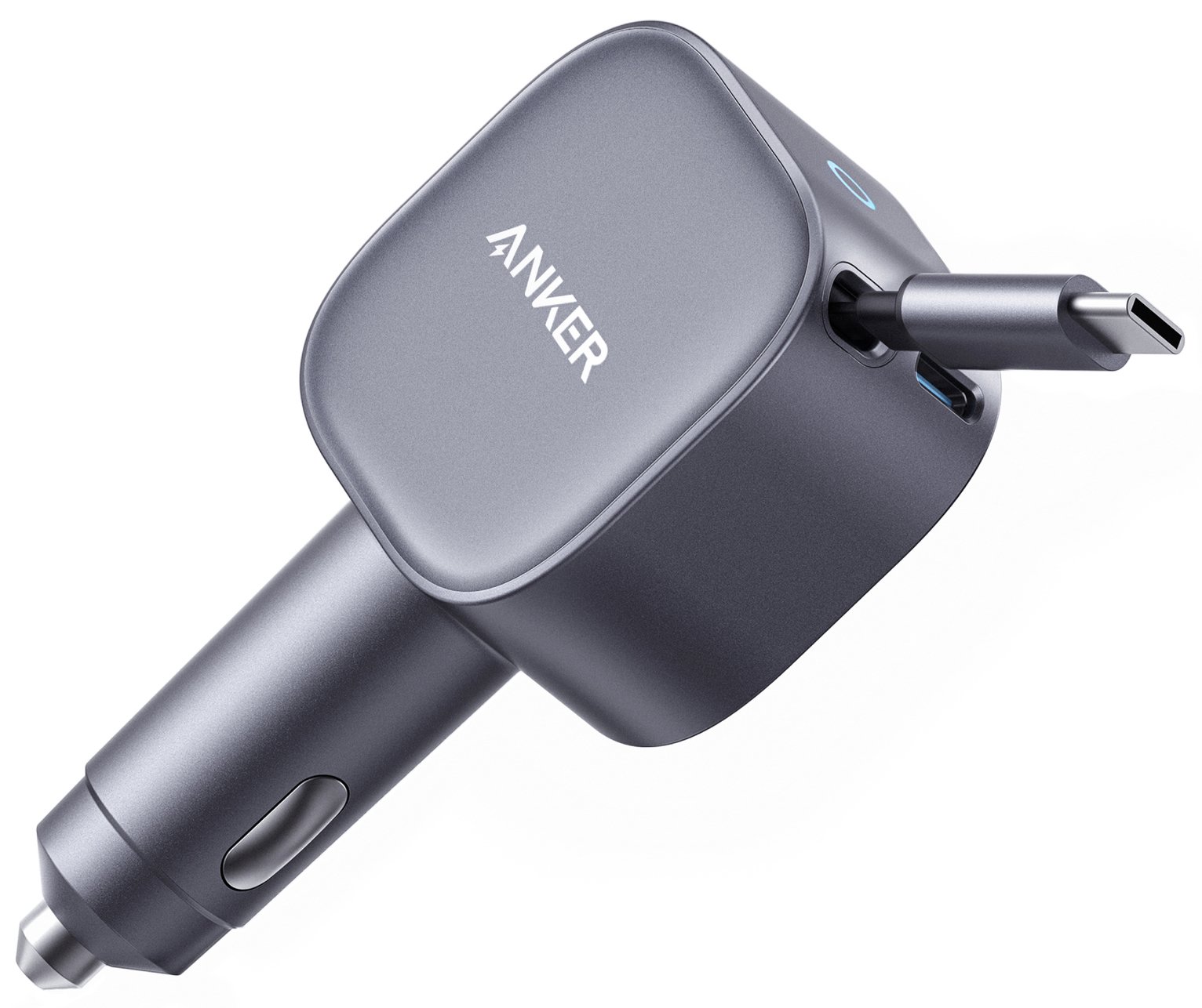 Anker Nano 75W USB-C Fast Car Charger with 45W Retractable USB-C Cable - Grey