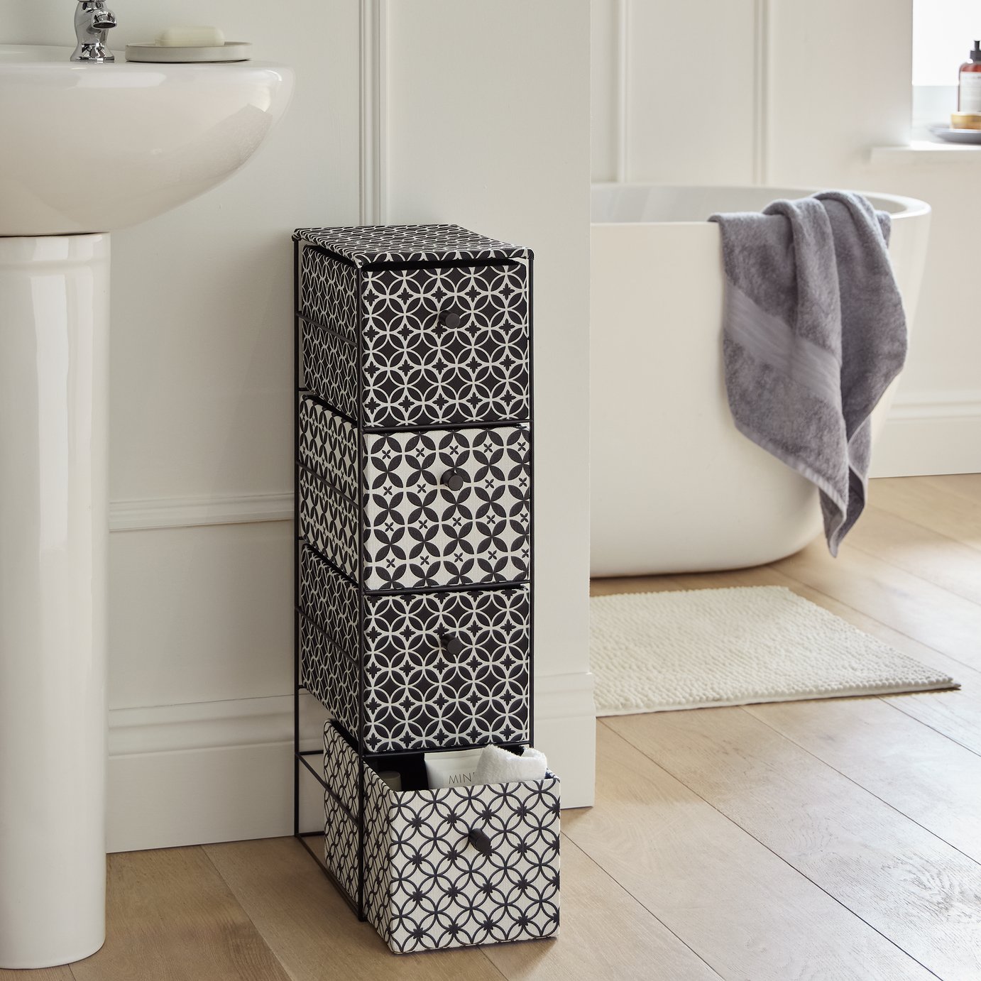 Argos Home Mono Tile Print 4 Bathroom Drawer Unit - Black & White