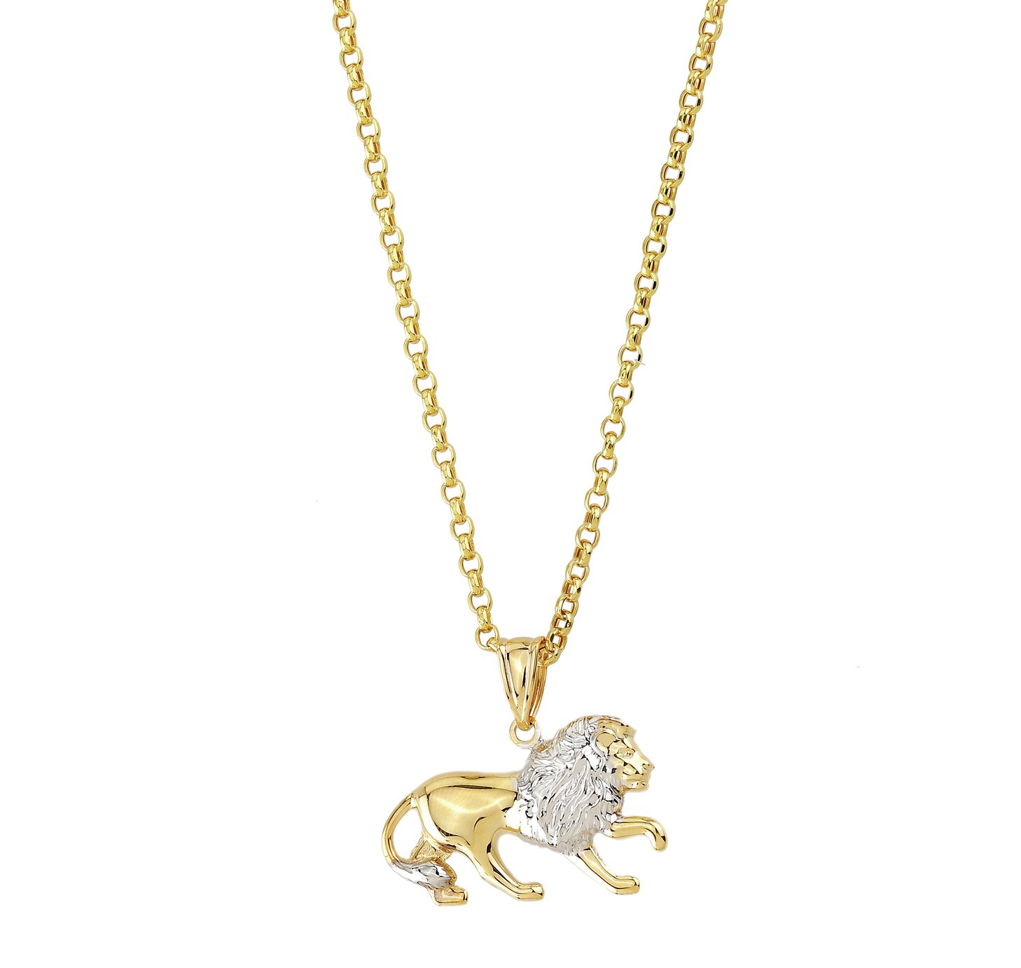 Revere Men's 9ct Yellow Gold Two Tone Lion Pendant Necklace