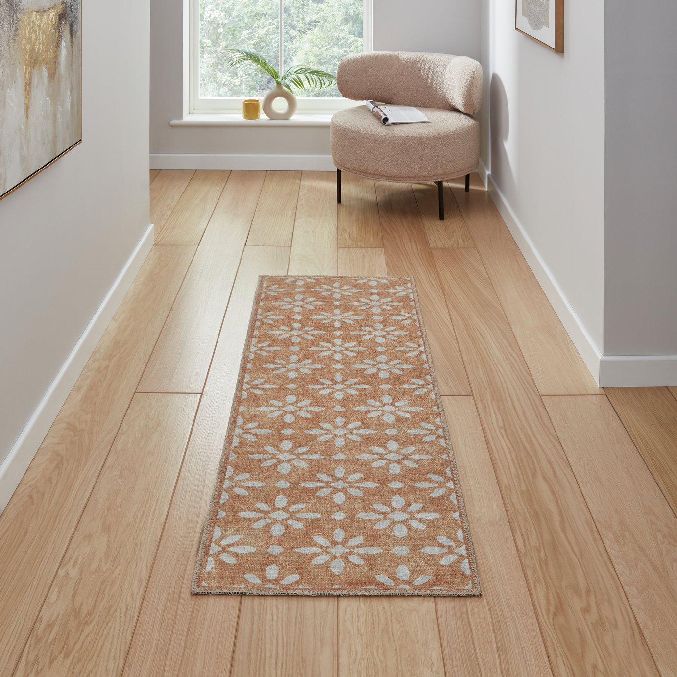 Think Rugs Coral Floral Flatweave Runner