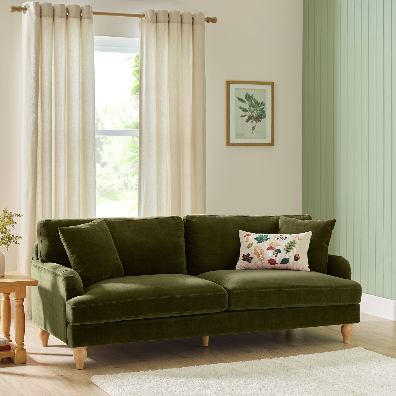 Argos Home Cynthia Fabric 3 Seater Sofa - Moss Green