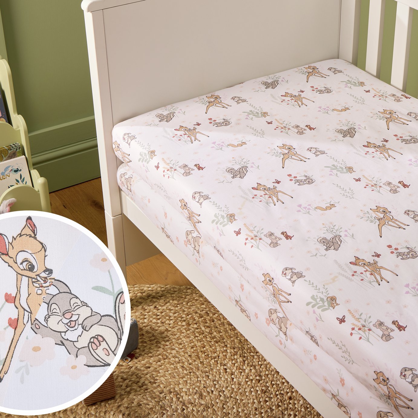 Disney Nursery Cotton Bambi Floral Fitted Sheet